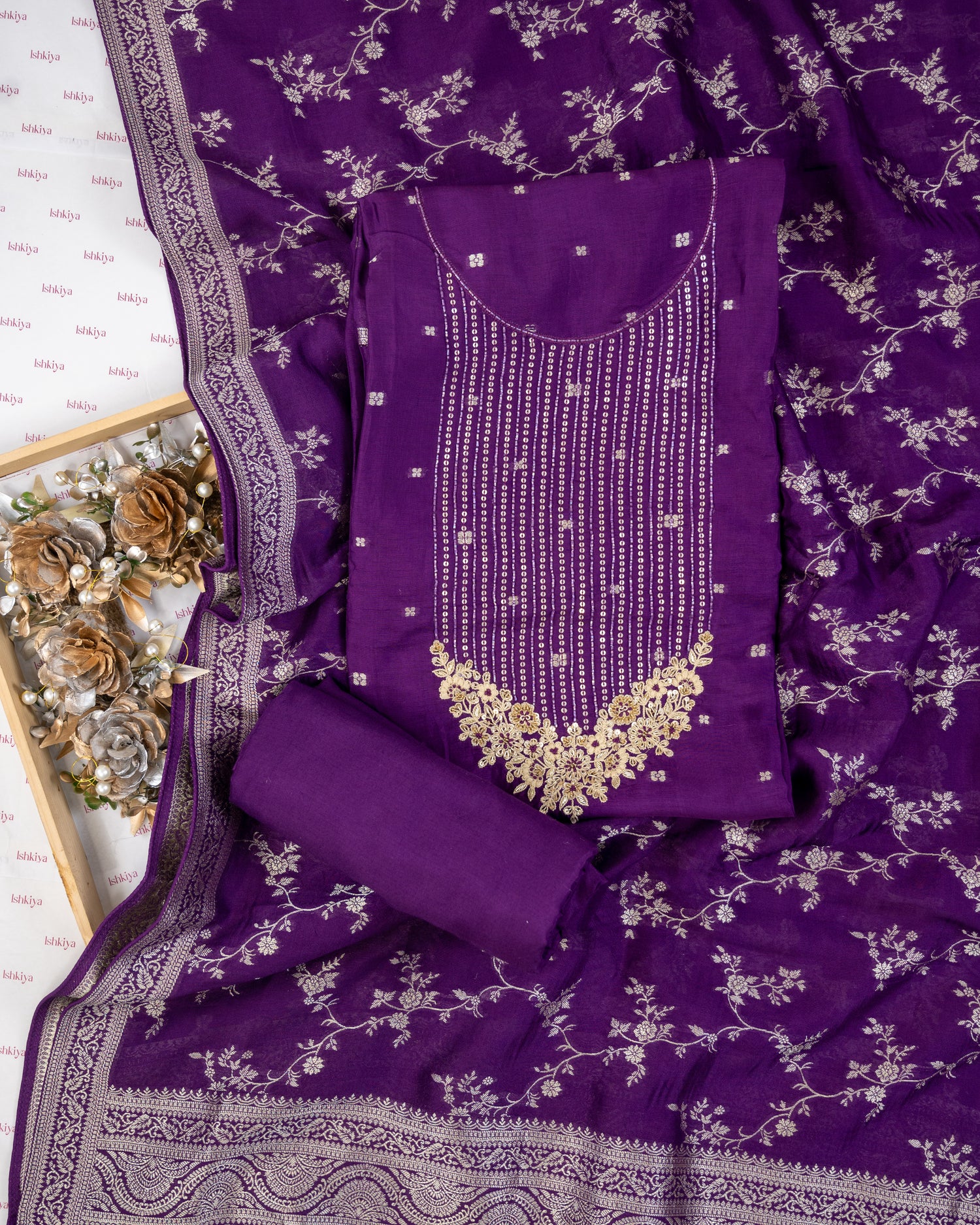 SURK-Unstitched Organza Linen Suit Set