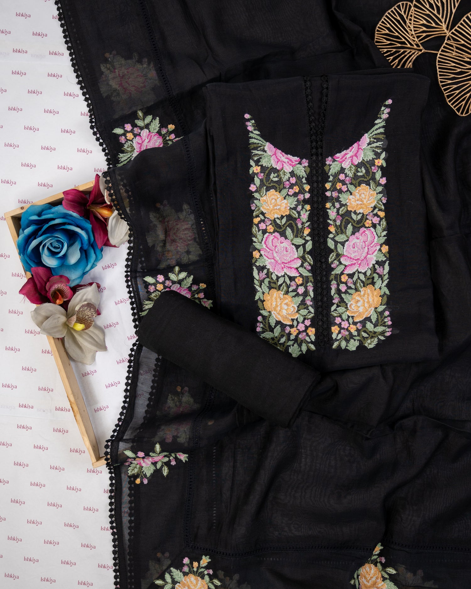 KIRAN-Unstitched Mul-Chanderi Suit Set