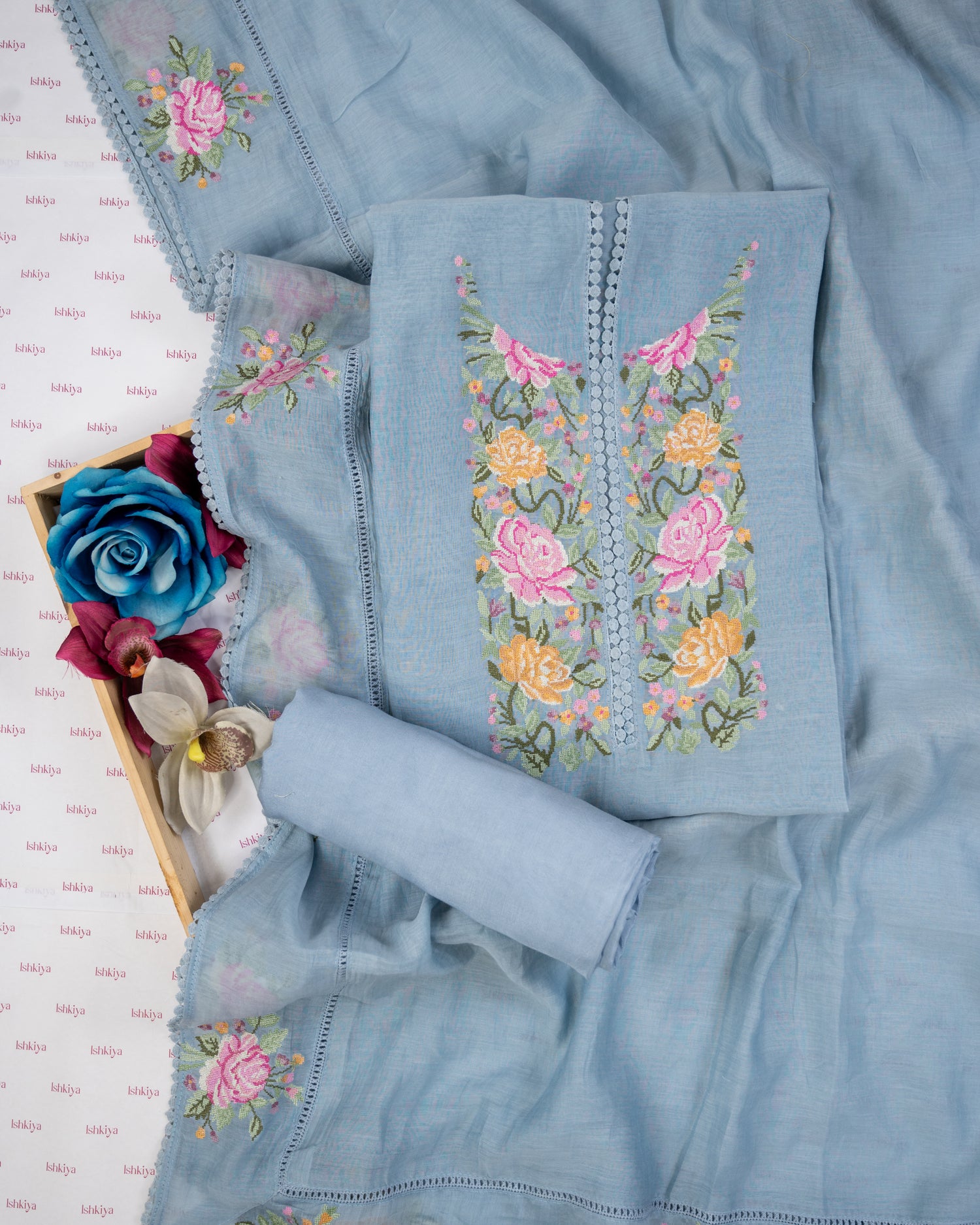 KIRAN-Unstitched Mul-Chanderi Suit Set