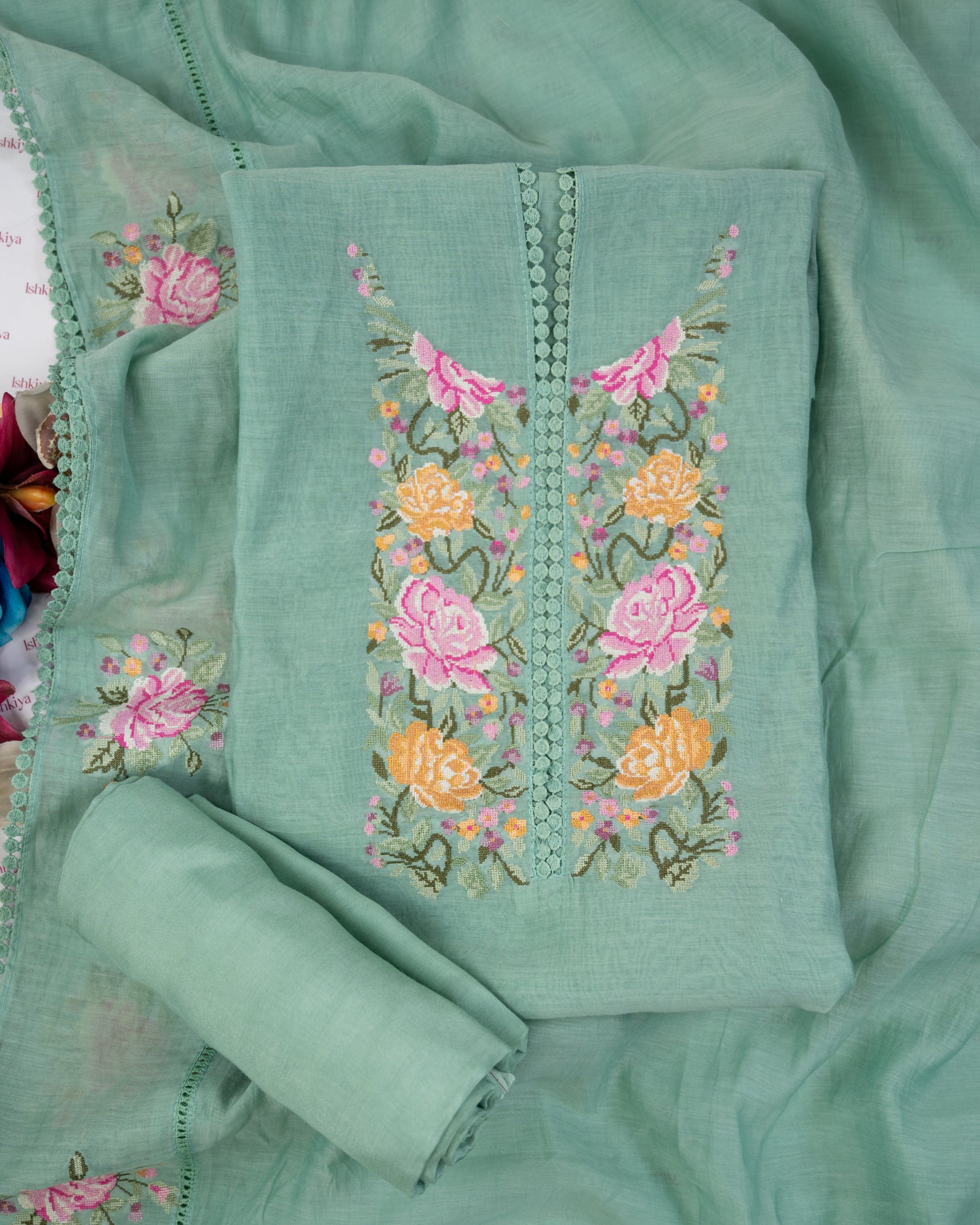 KIRAN-Unstitched Mul-Chanderi Suit Set
