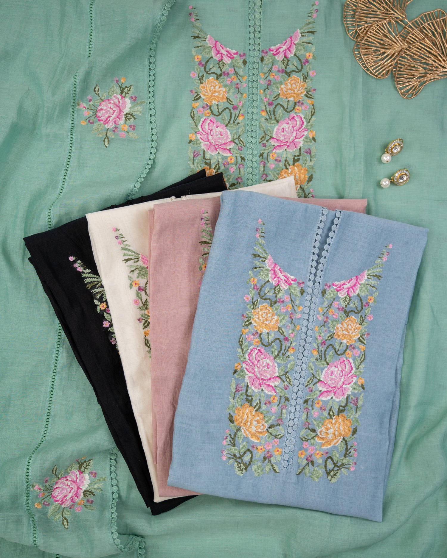KIRAN-Unstitched Mul-Chanderi Suit Set