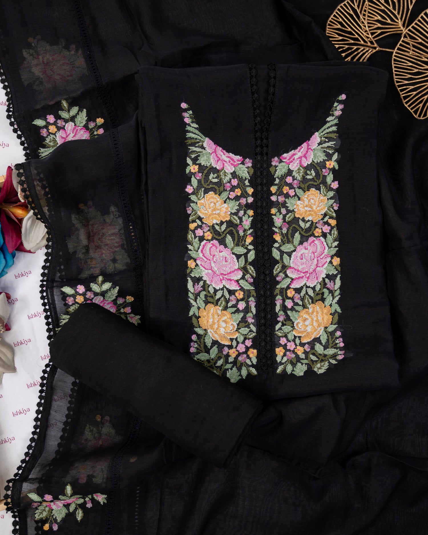 KIRAN-Unstitched Mul-Chanderi Suit Set