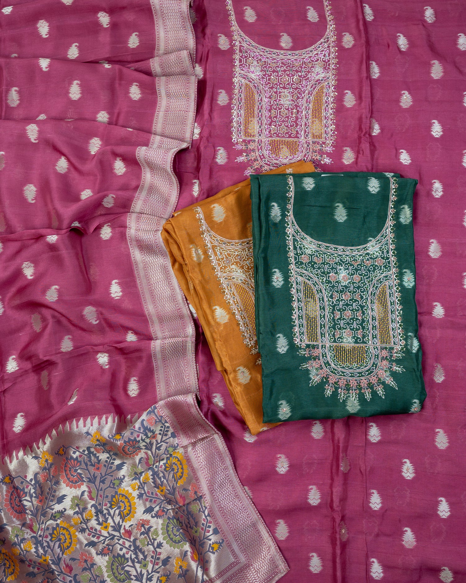 RIVAZ-Unstitched Banarsi Linen Suit Set