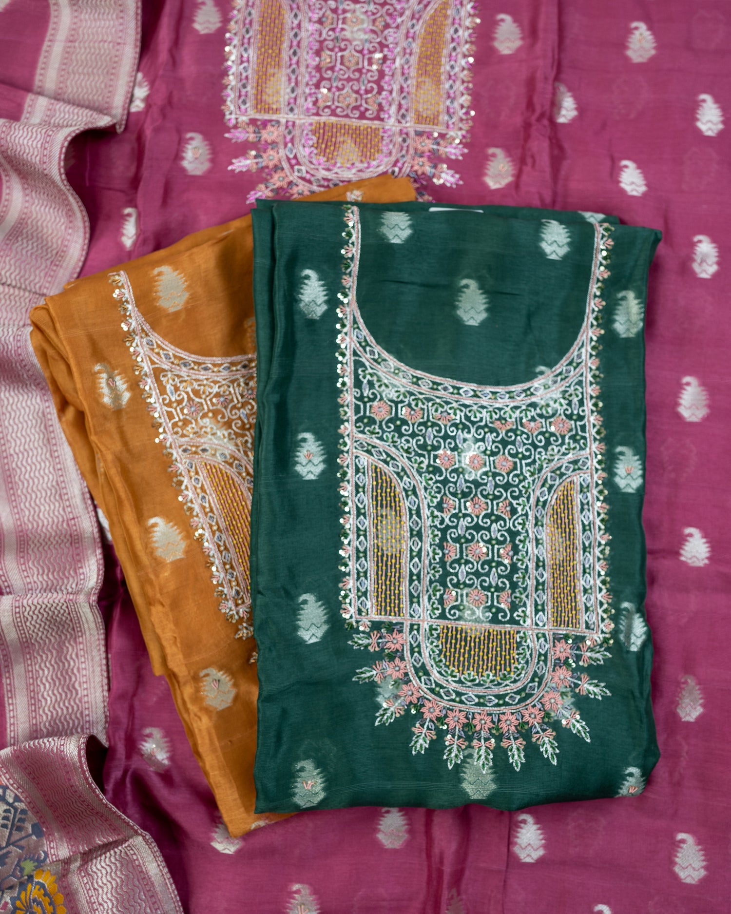 RIVAZ-Unstitched Banarsi Linen Suit Set