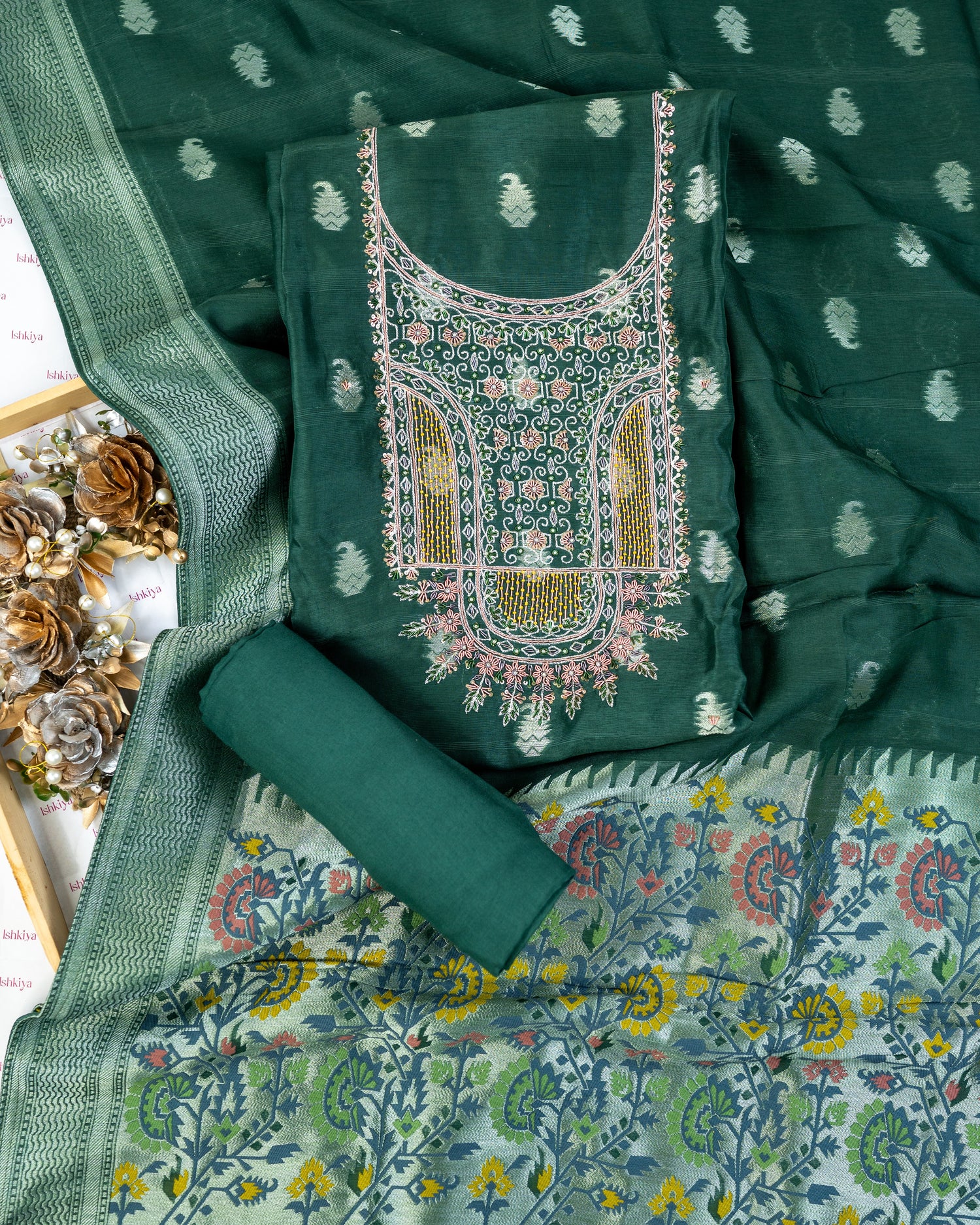 RIVAZ-Unstitched Banarsi Linen Suit Set