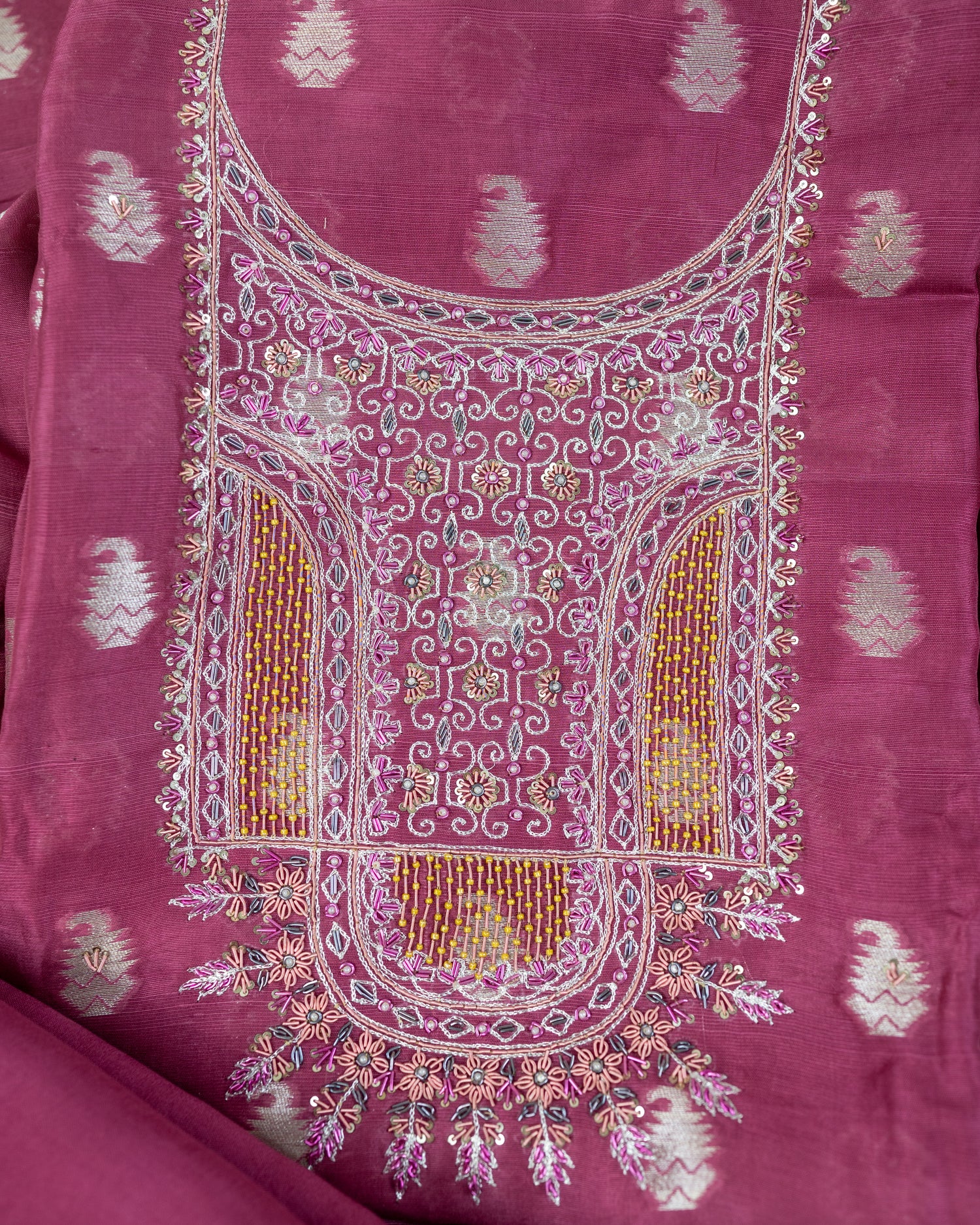 RIVAZ-Unstitched Banarsi Linen Suit Set