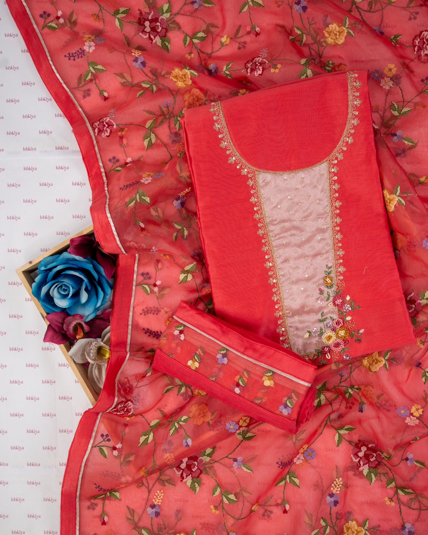 DHARA-Unstitched Mul-Chanderi Suit Set