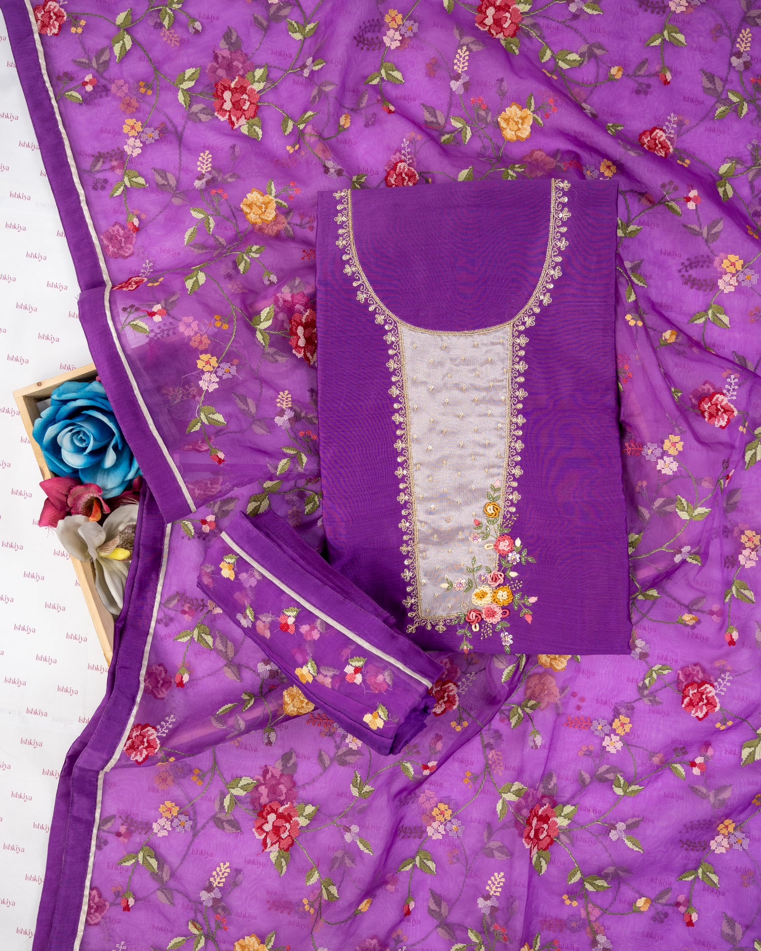 DHARA-Unstitched Mul-Chanderi Suit Set