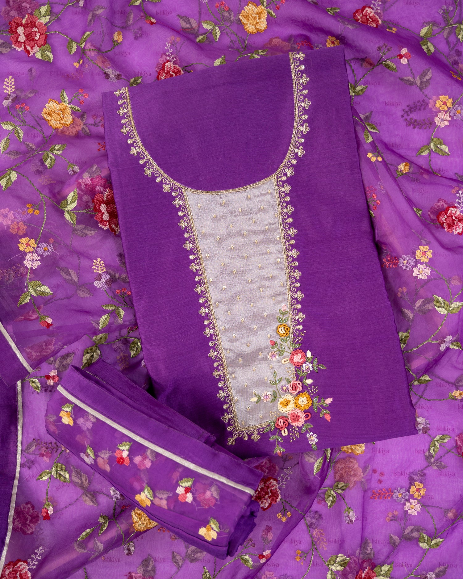 DHARA-Unstitched Mul-Chanderi Suit Set