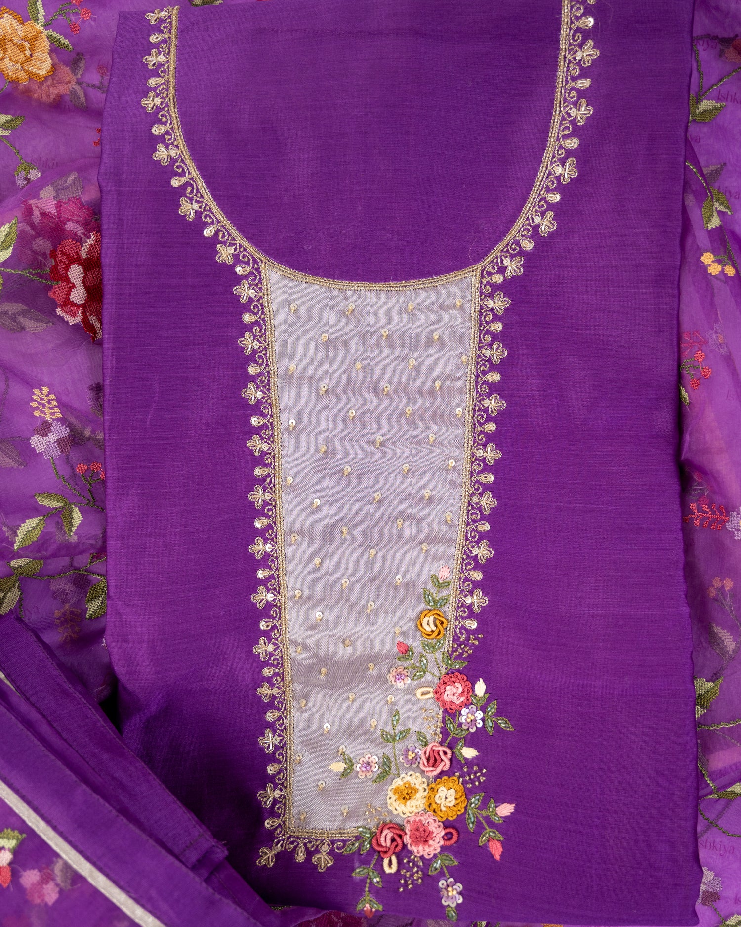 DHARA-Unstitched Mul-Chanderi Suit Set