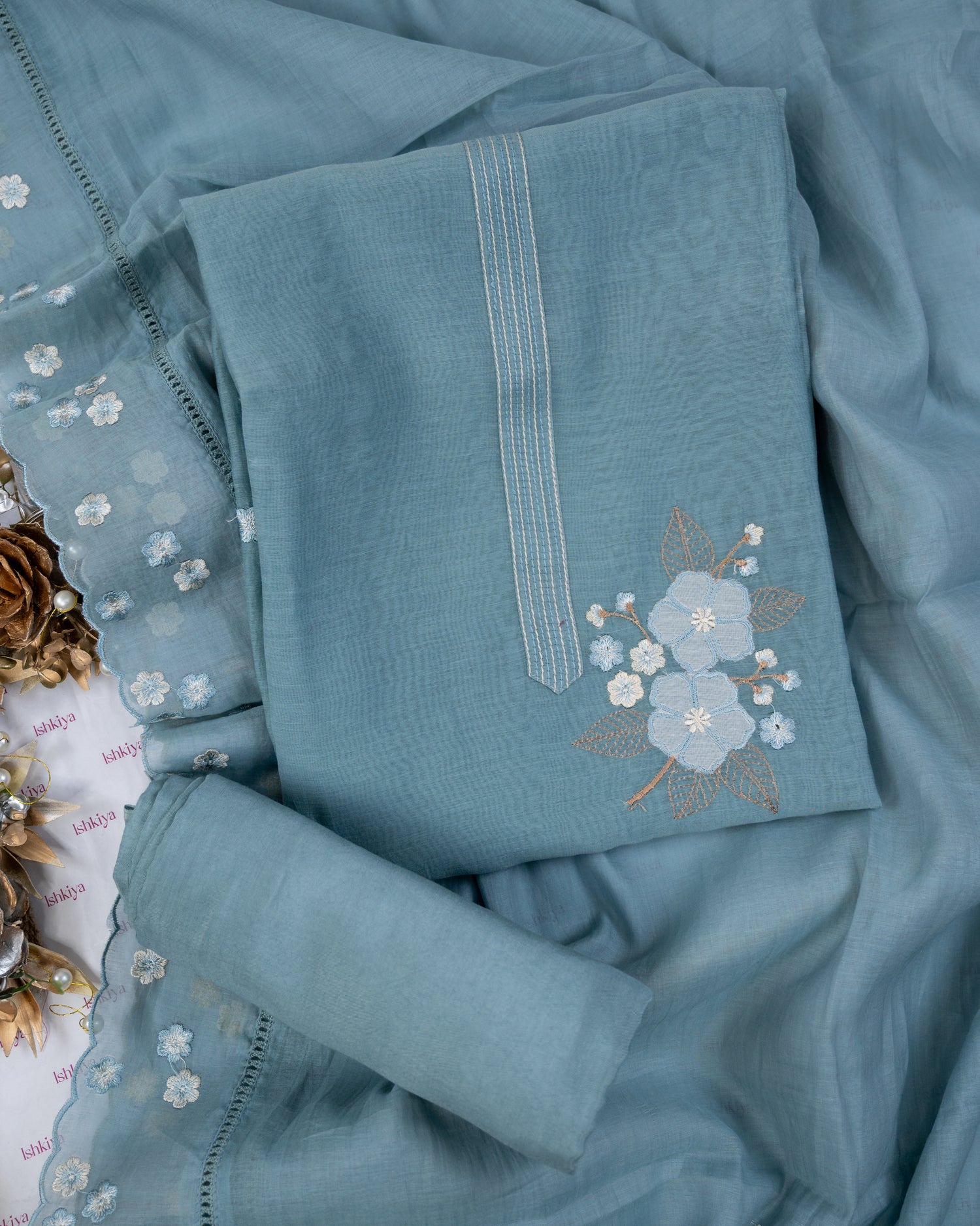 RIMJHIM-Unstitched Mul-Chanderi Suit Set