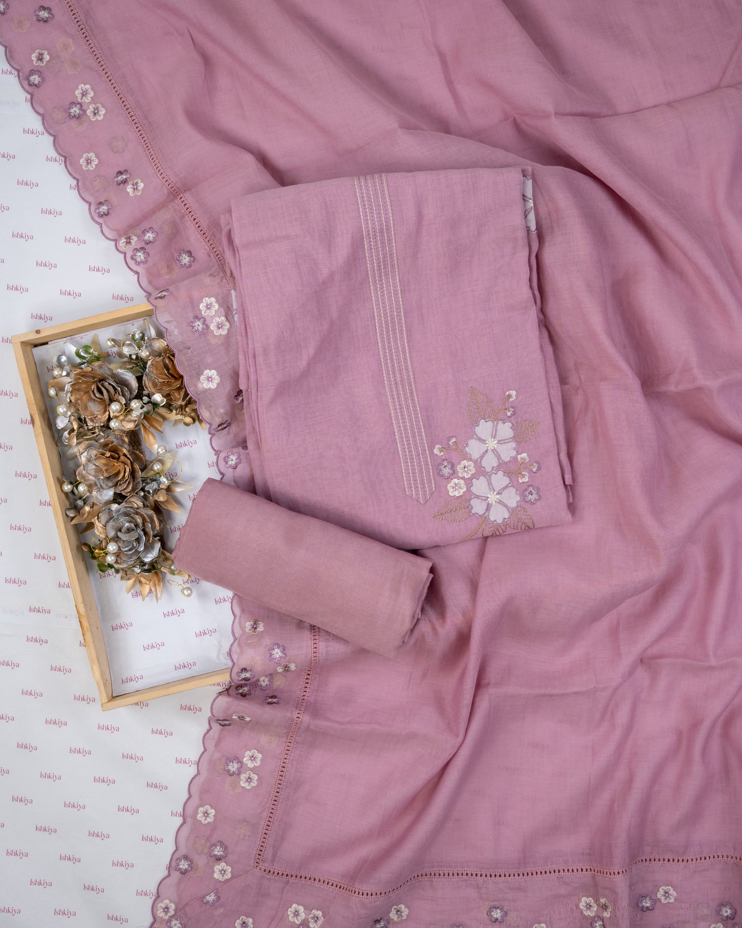 RIMJHIM-Unstitched Mul-Chanderi Suit Set