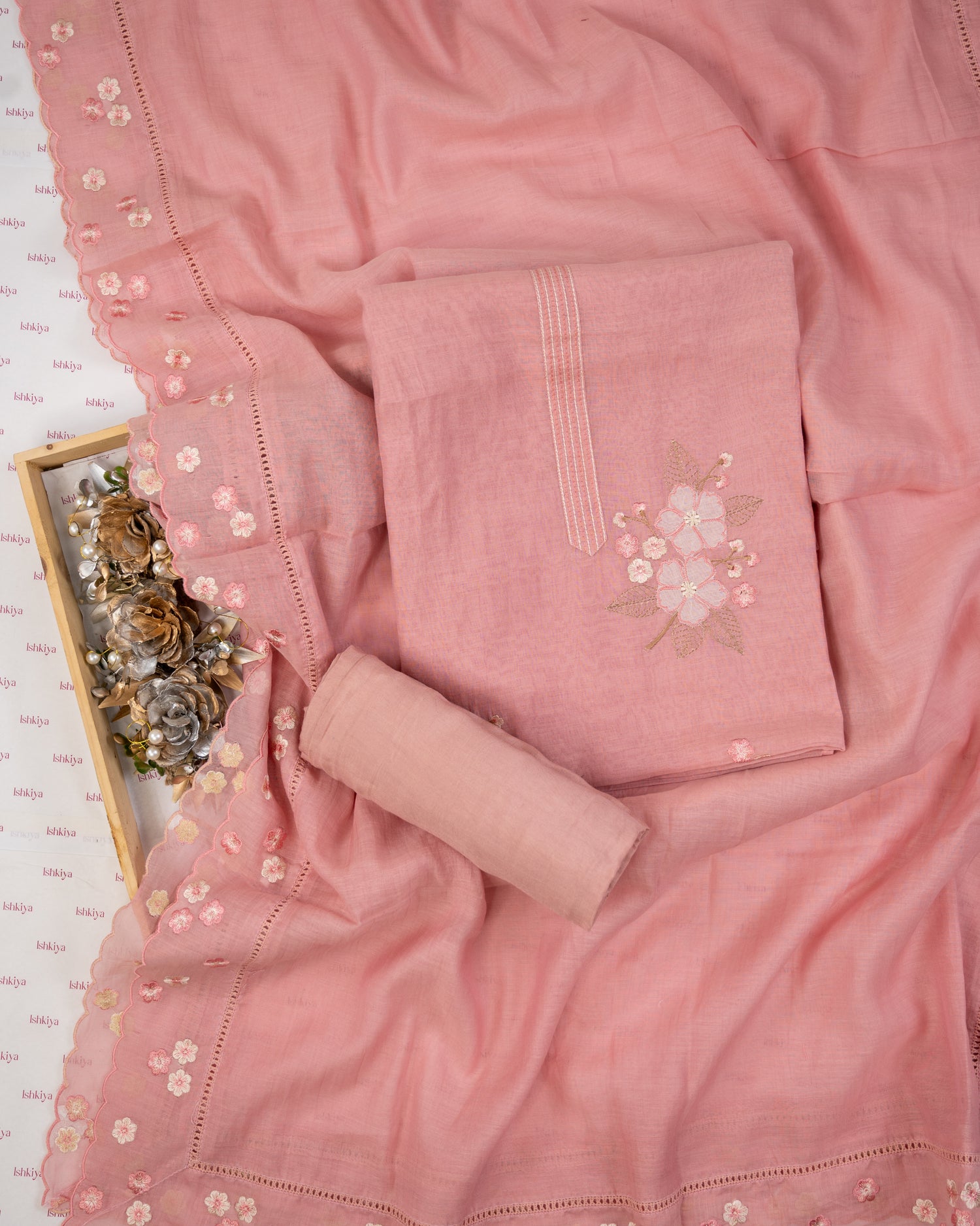 RIMJHIM-Unstitched Mul-Chanderi Suit Set