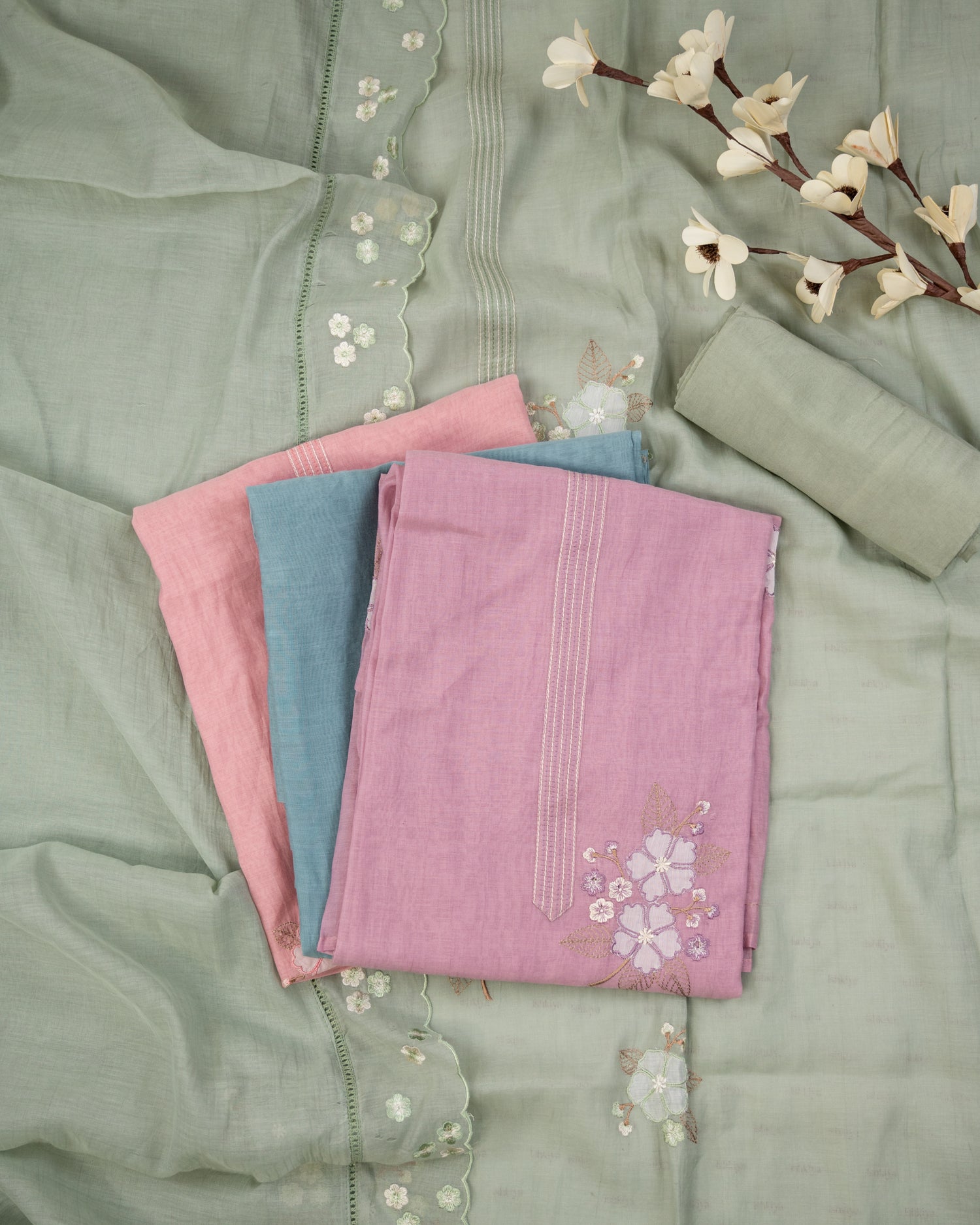 RIMJHIM-Unstitched Mul-Chanderi Suit Set
