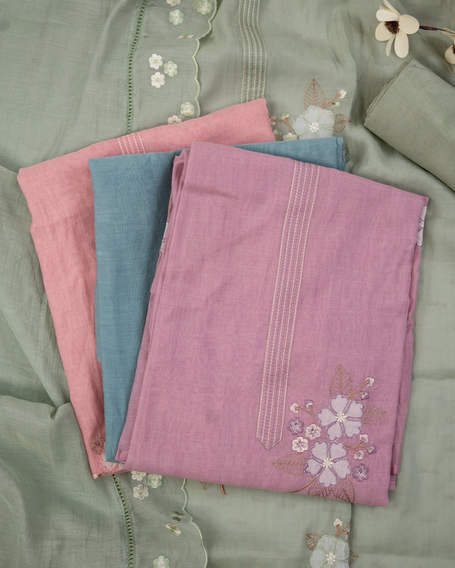 RIMJHIM-Unstitched Mul-Chanderi Suit Set