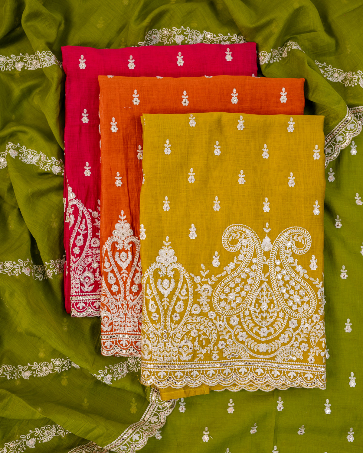 ZAMANA-Unstitched Mul-Chanderi Suit Set