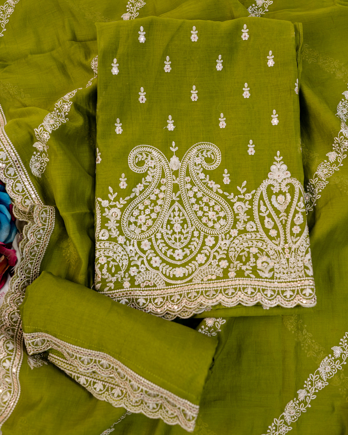 ZAMANA-Unstitched Mul-Chanderi Suit Set