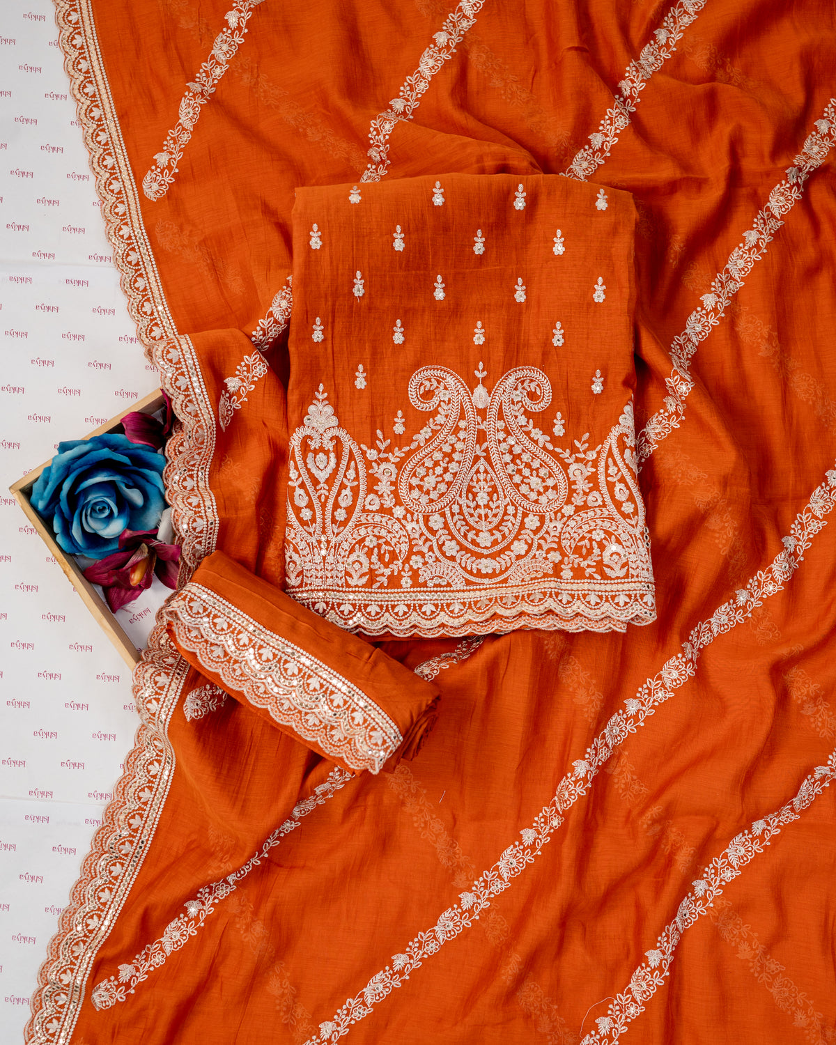 ZAMANA-Unstitched Mul-Chanderi Suit Set