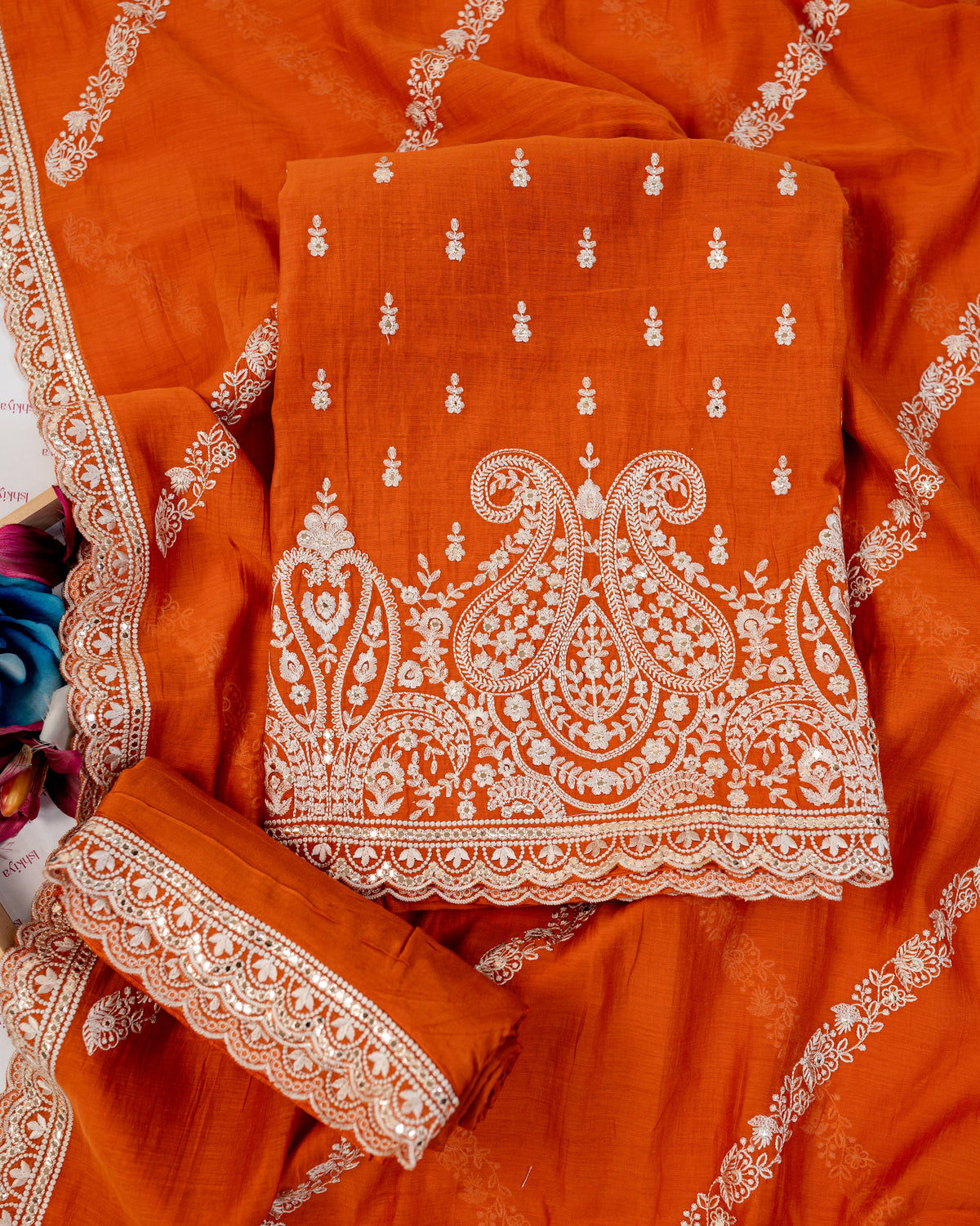 ZAMANA-Unstitched Mul-Chanderi Suit Set