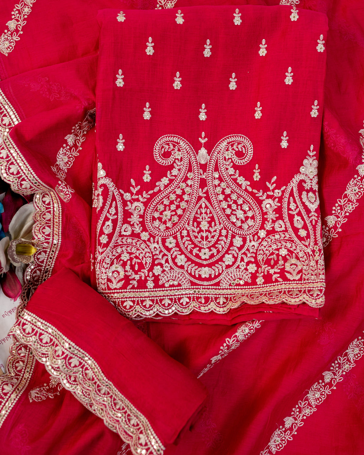 ZAMANA-Unstitched Mul-Chanderi Suit Set