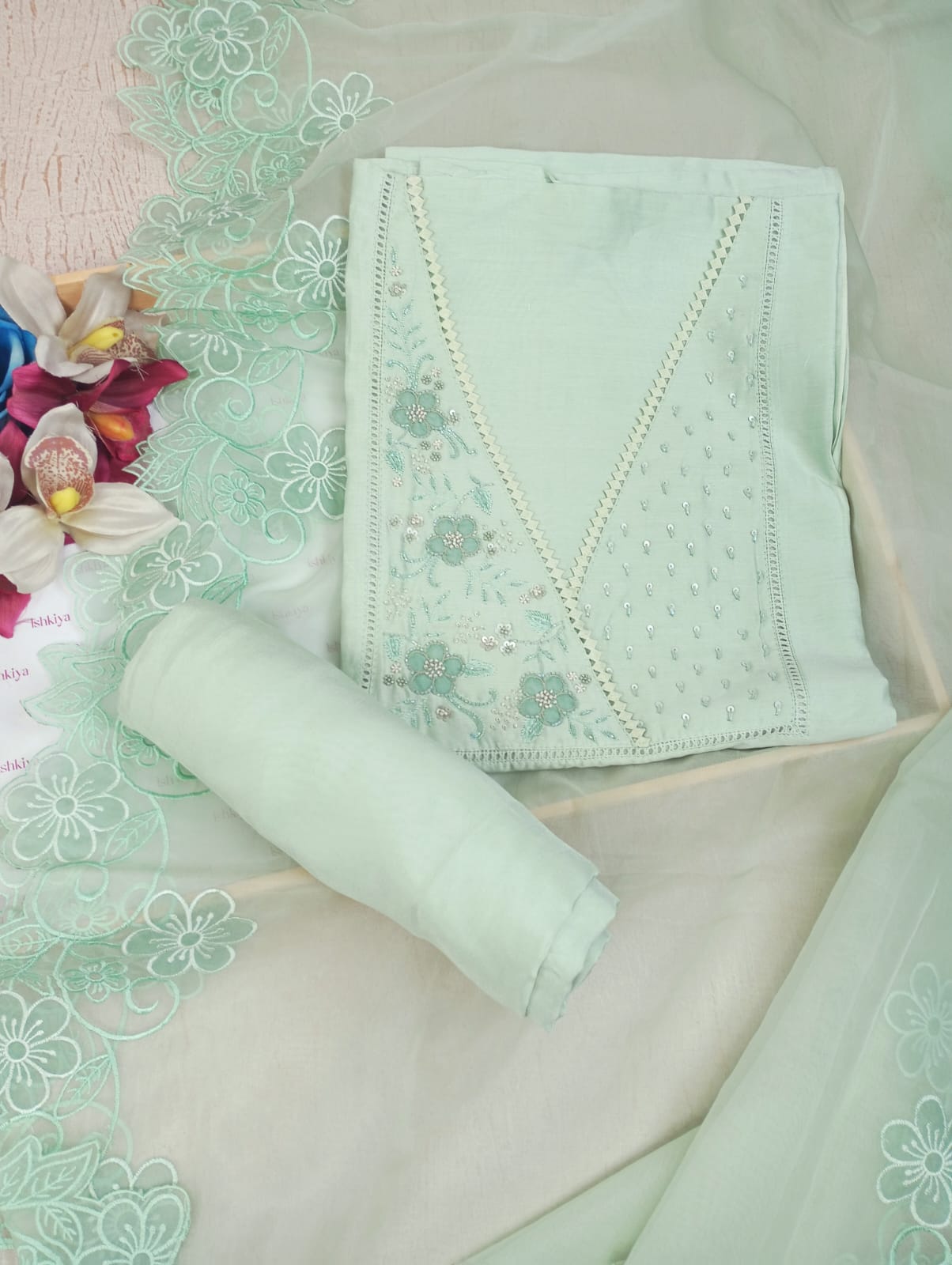 KIRAN-Unstitched Mul-Chanderi Suit Set