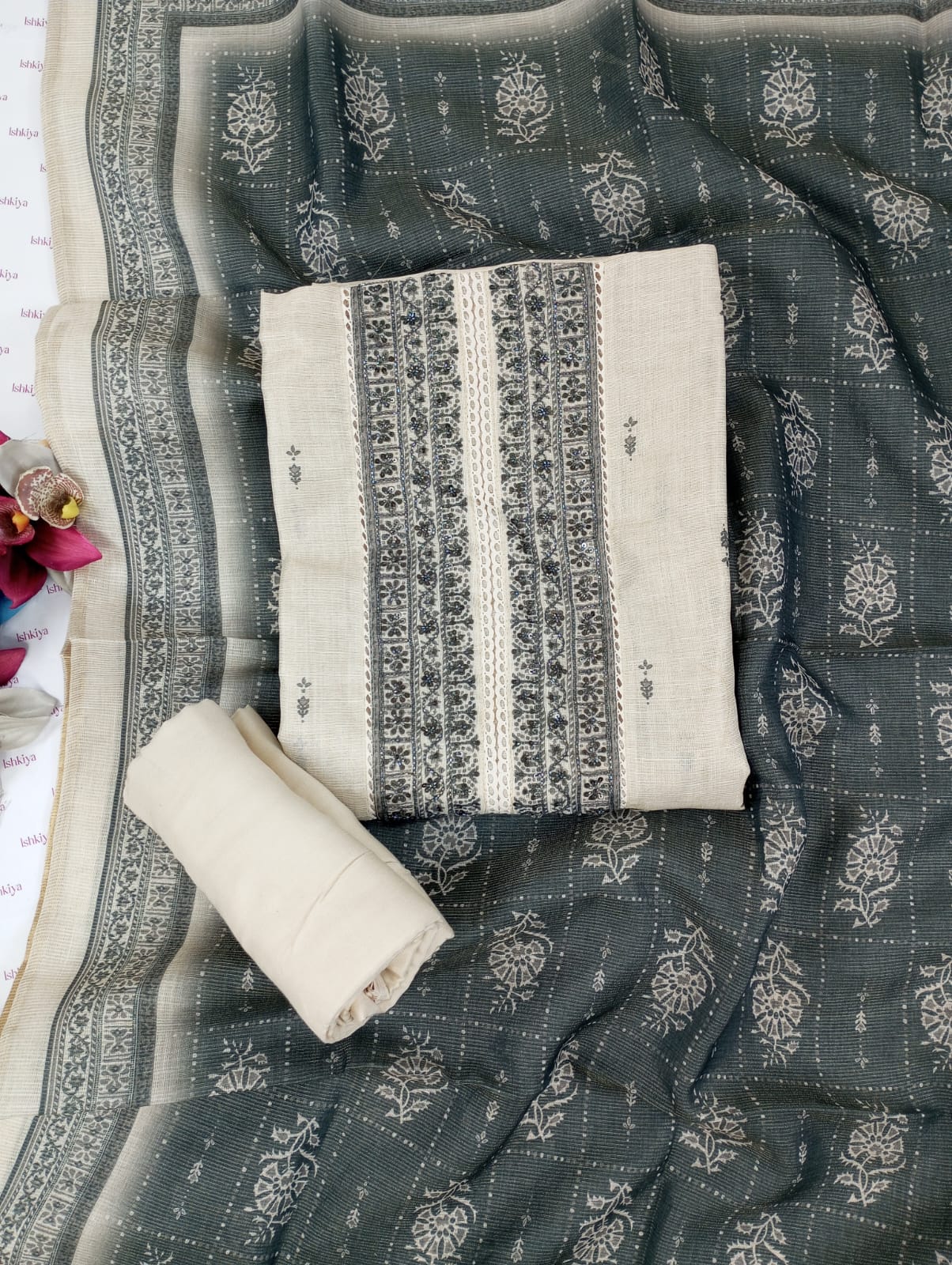 ZAUQ-Unstitched Linen Tissue suit set