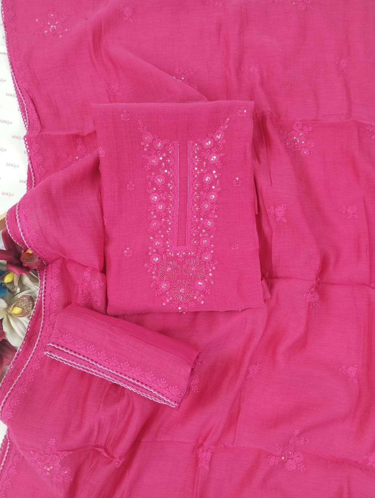 KEHR-Unstiched Mul-Chanderi Suit set