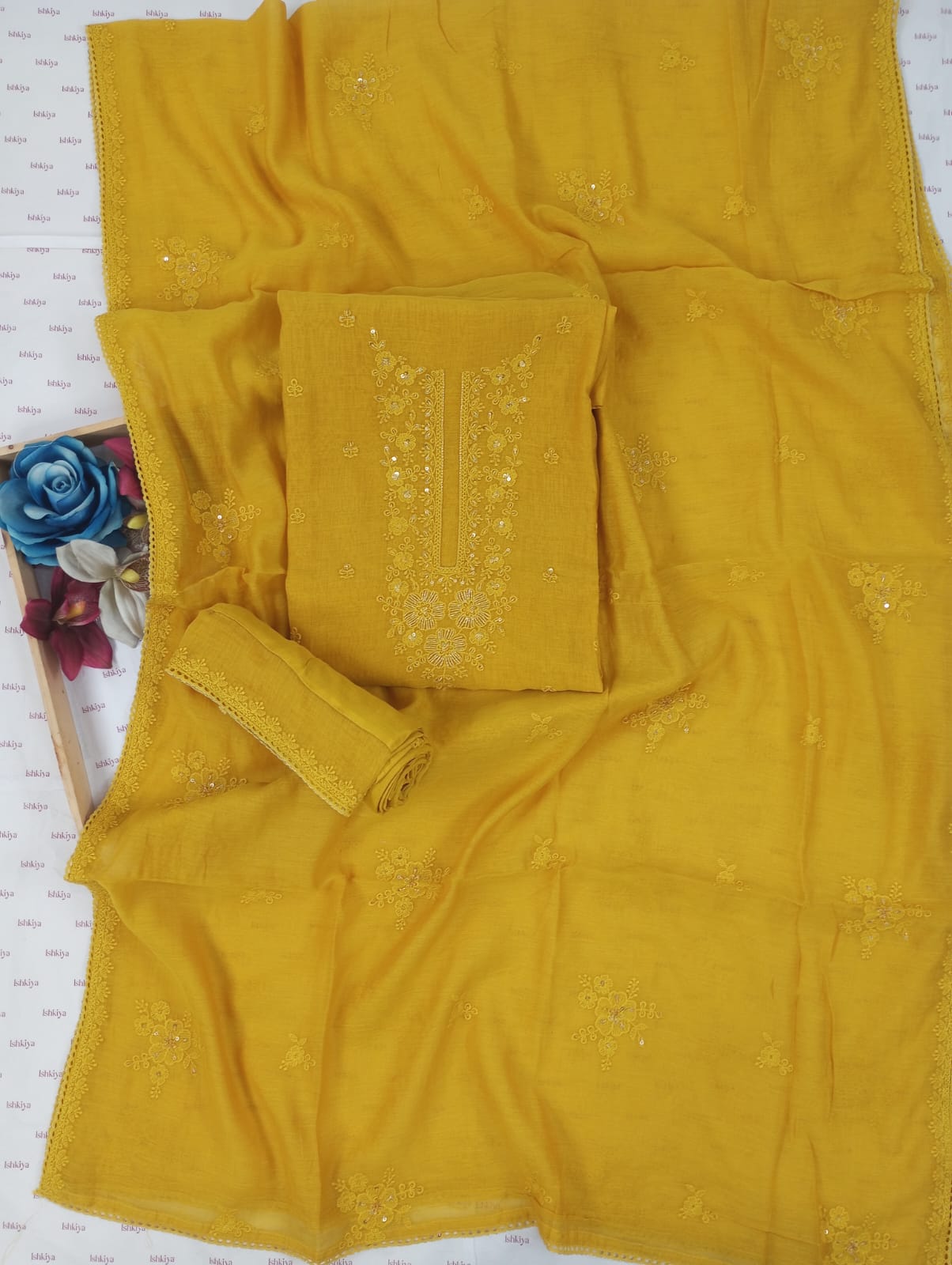 KEHR-Unstiched Mul-Chanderi Suit set