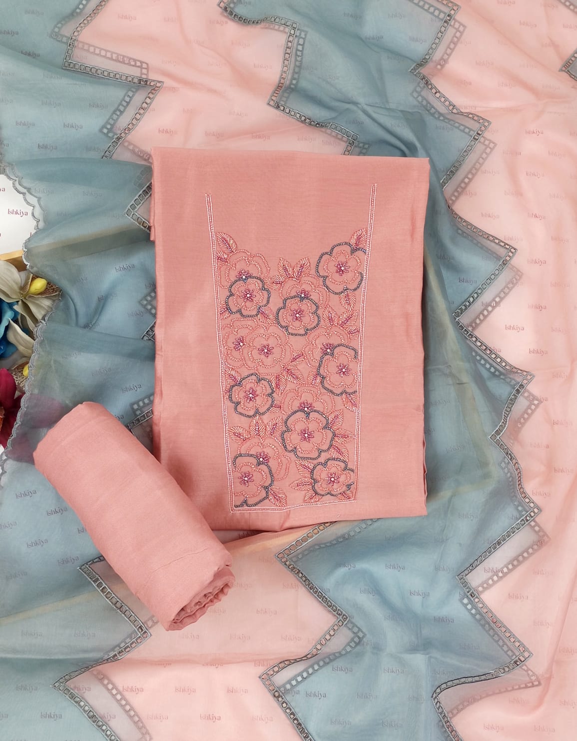 NOORI-Unstiched Mul-Chanderi Suit set