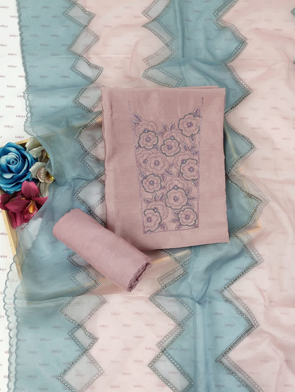 NOORI-Unstiched Mul-Chanderi Suit set