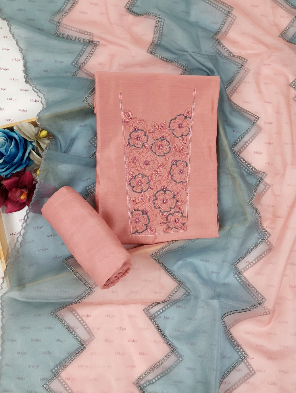 NOORI-Unstiched Mul-Chanderi Suit set