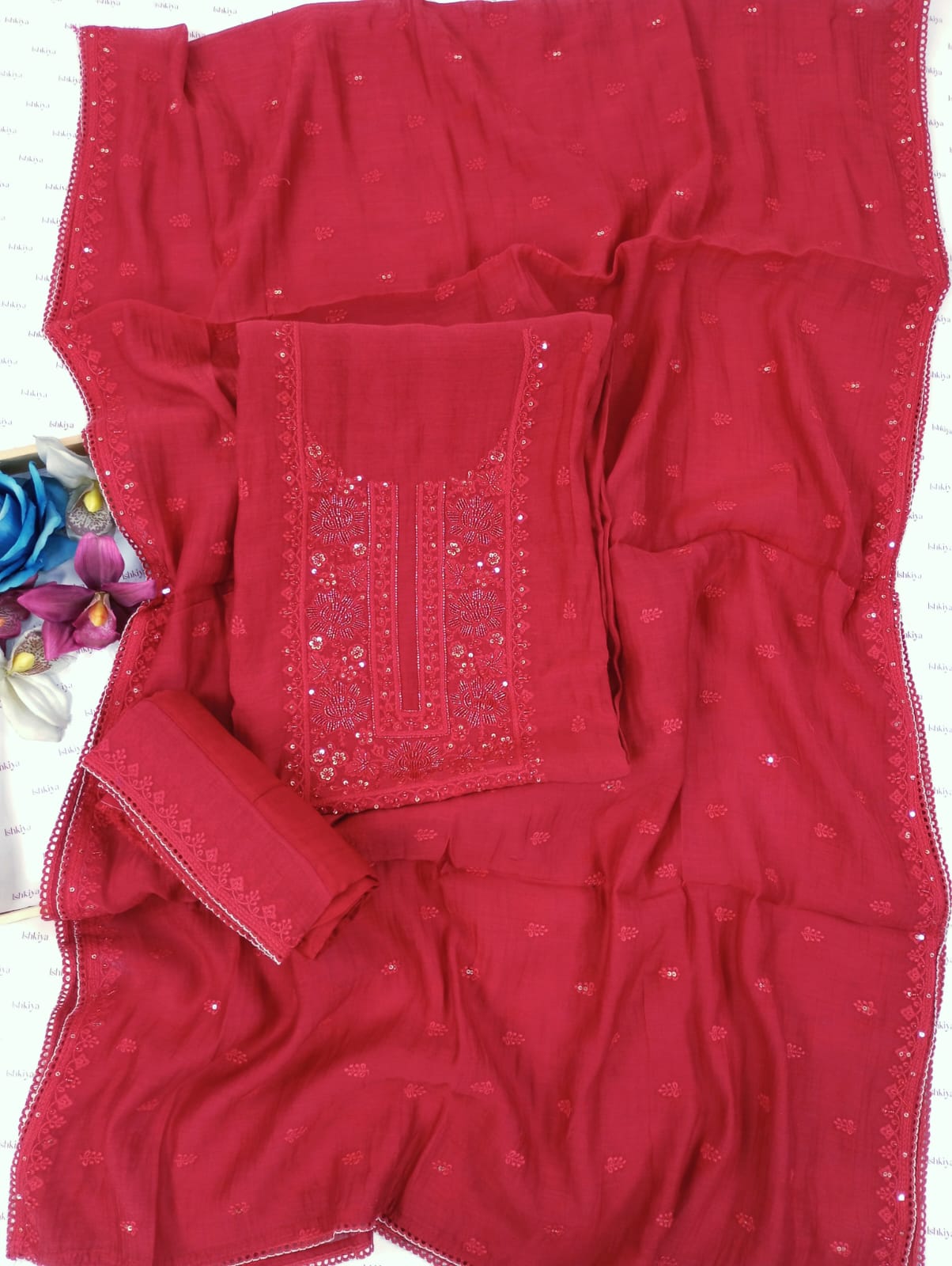 BANNO-Unstiched Mul-Chanderi Suit set