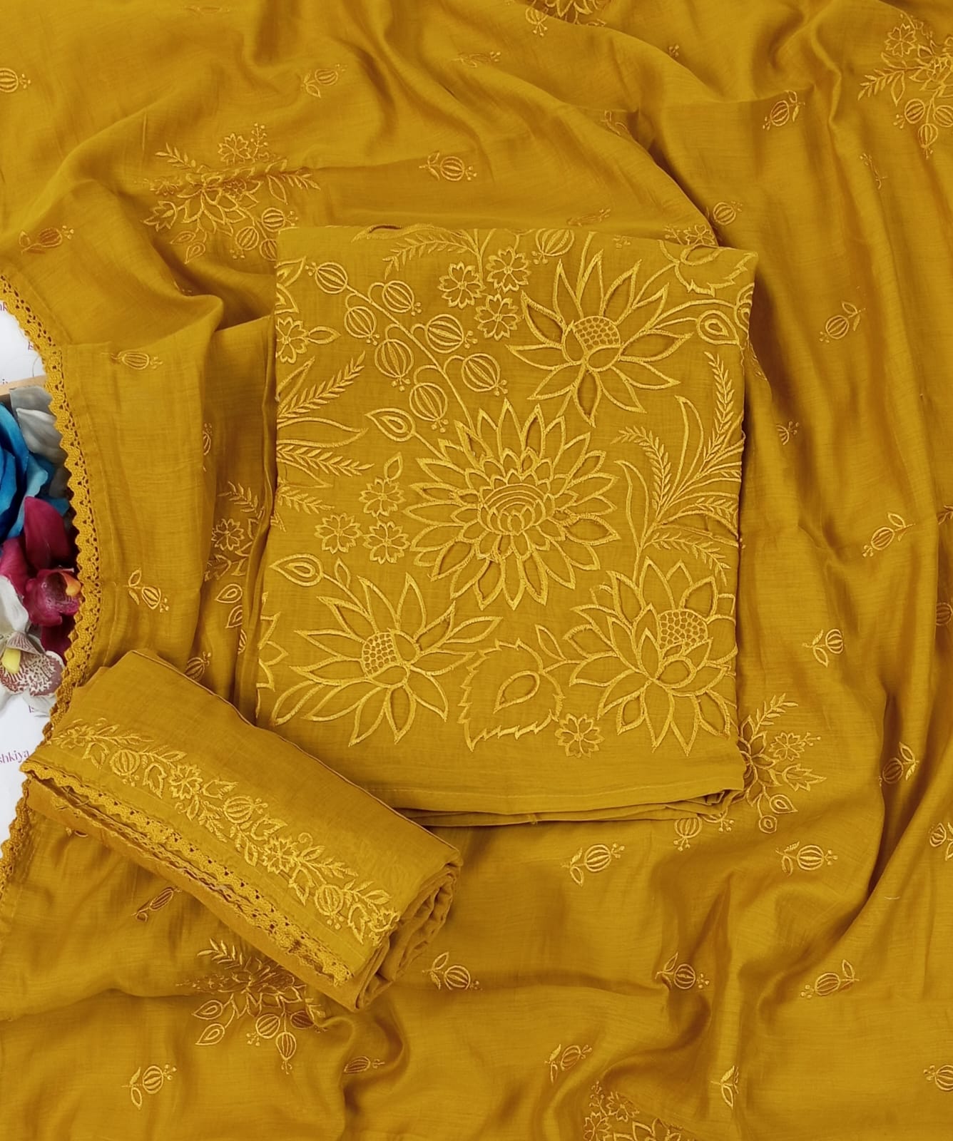 SILSILA-Unstiched Mul-Chanderi Suit set