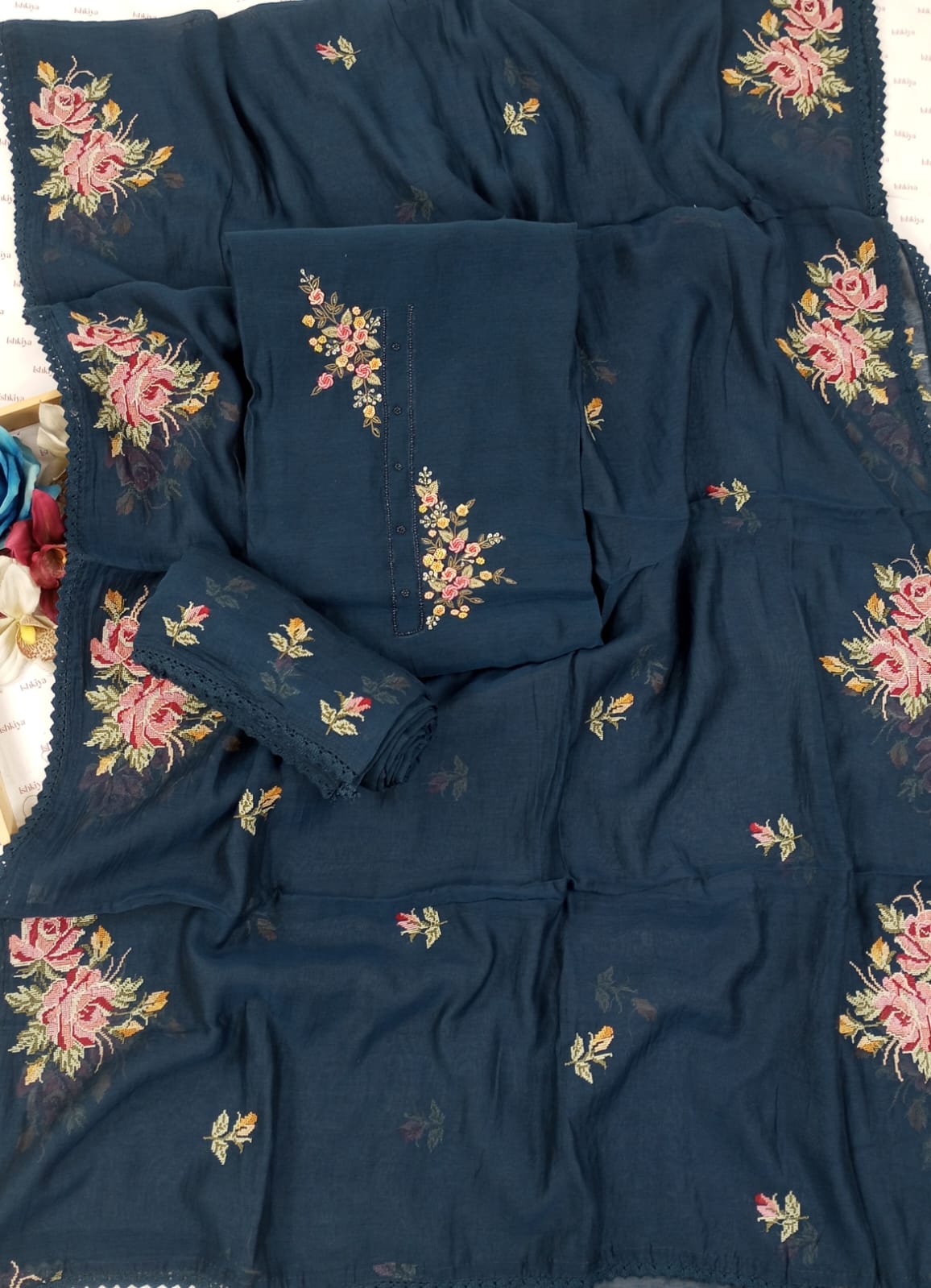 SAFAR-Unstiched Mul-Chanderi Suit set