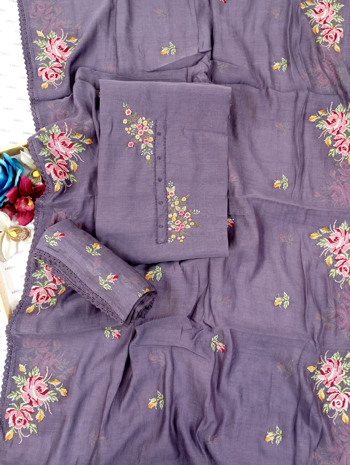 SAFAR-Unstiched Mul-Chanderi Suit set