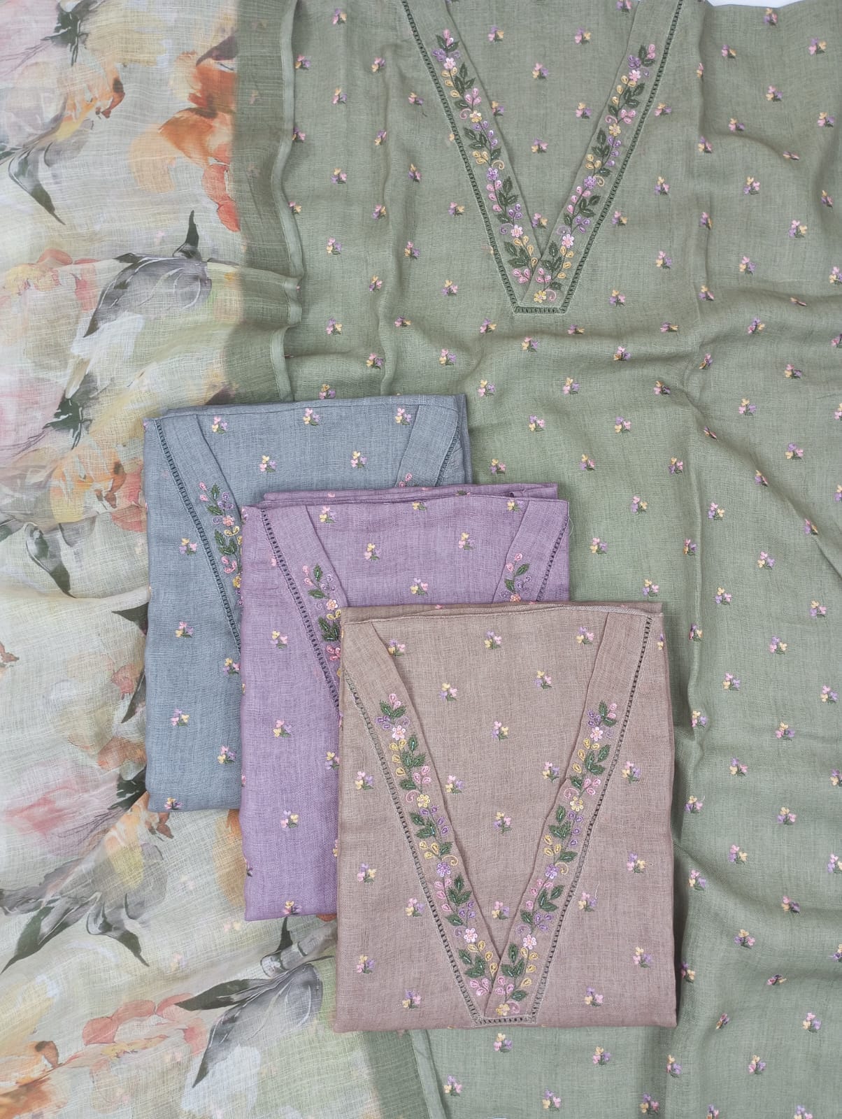 AWAARA-Unstitched Jute Linen Suit Set