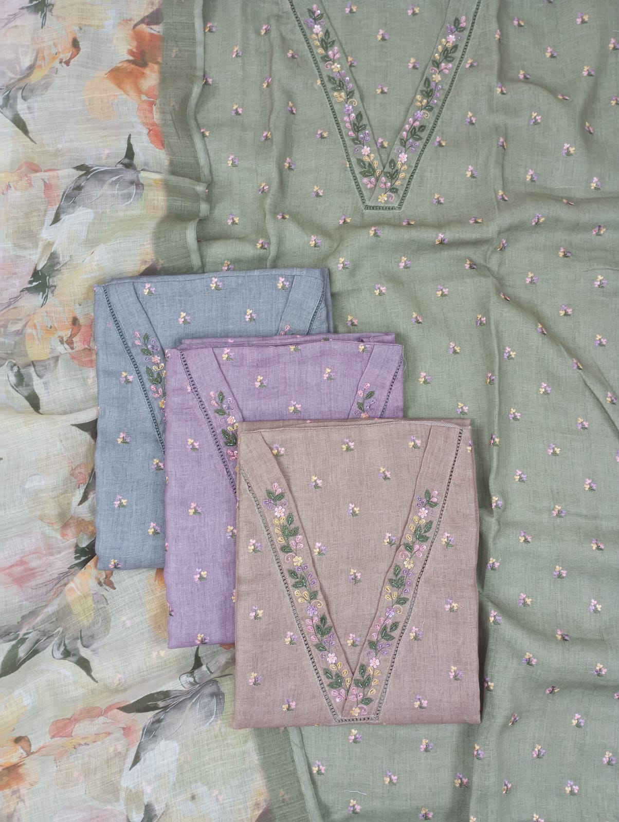 AWAARA-Unstitched Jute Linen Suit Set