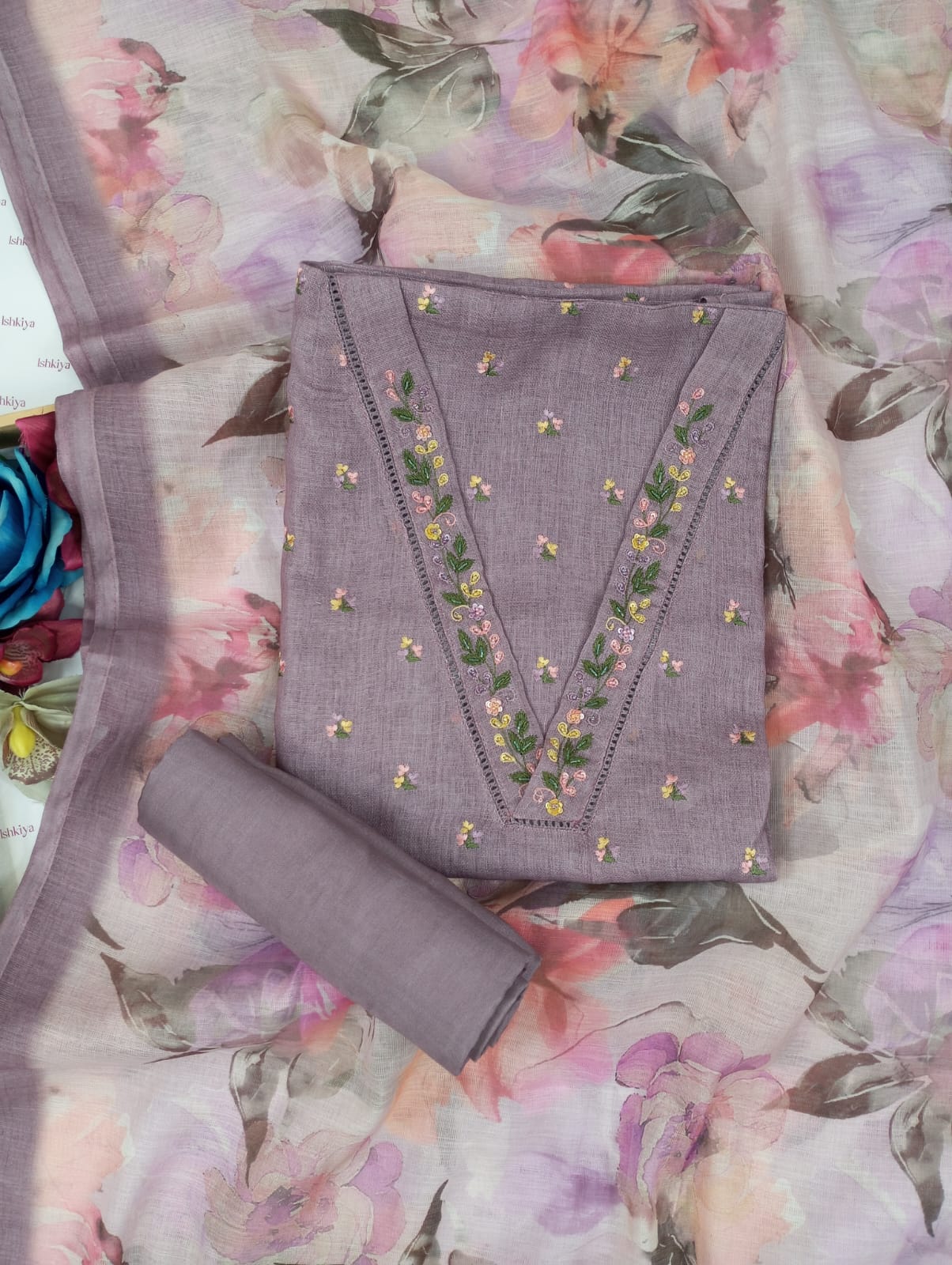 AWAARA-Unstitched Jute Linen Suit Set