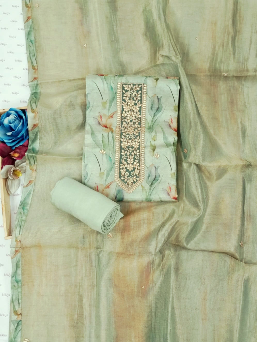 khayaal-Unstitched Linen Tissue Suit Set