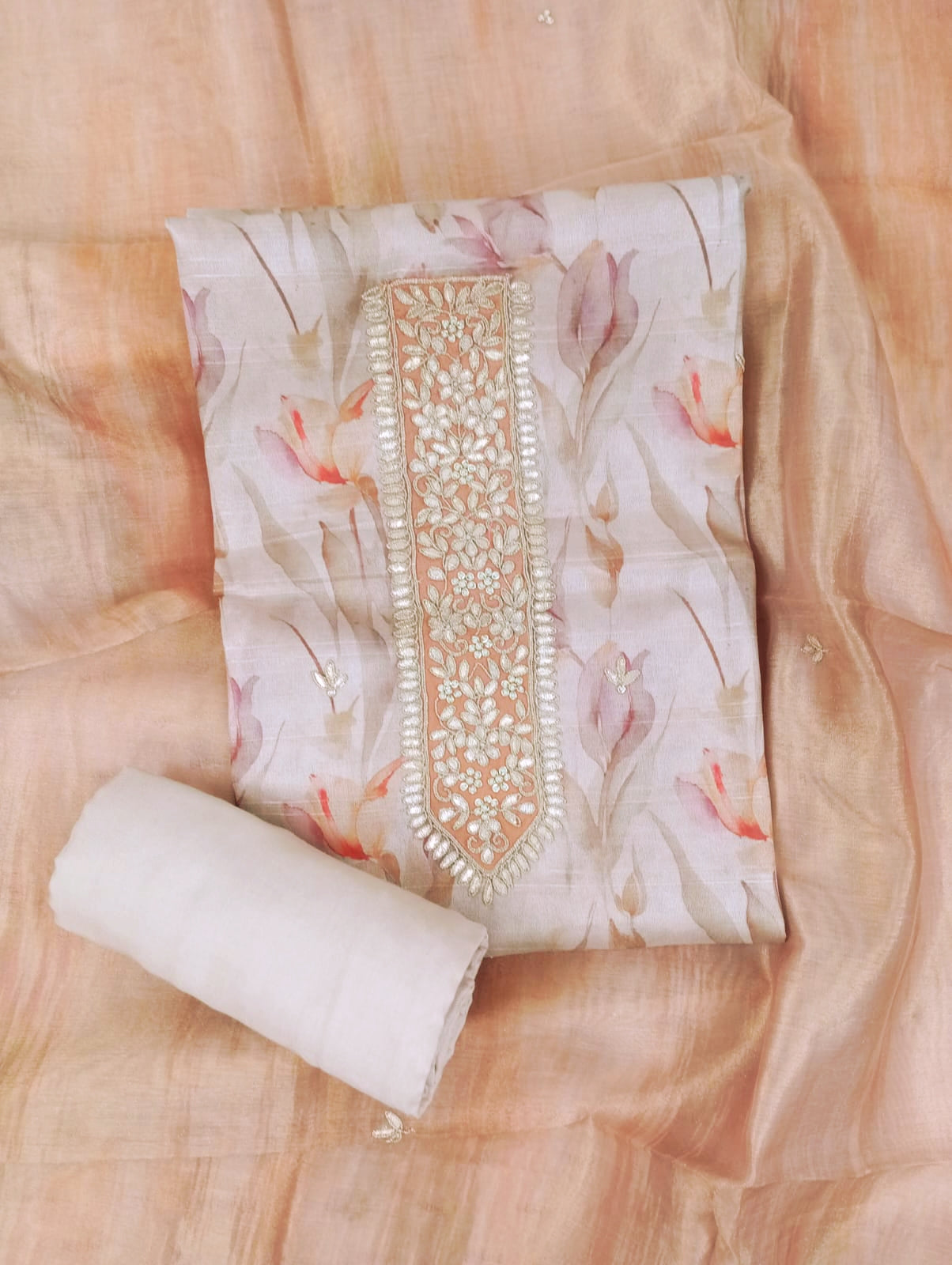 khayaal-Unstitched Linen Tissue Suit Set