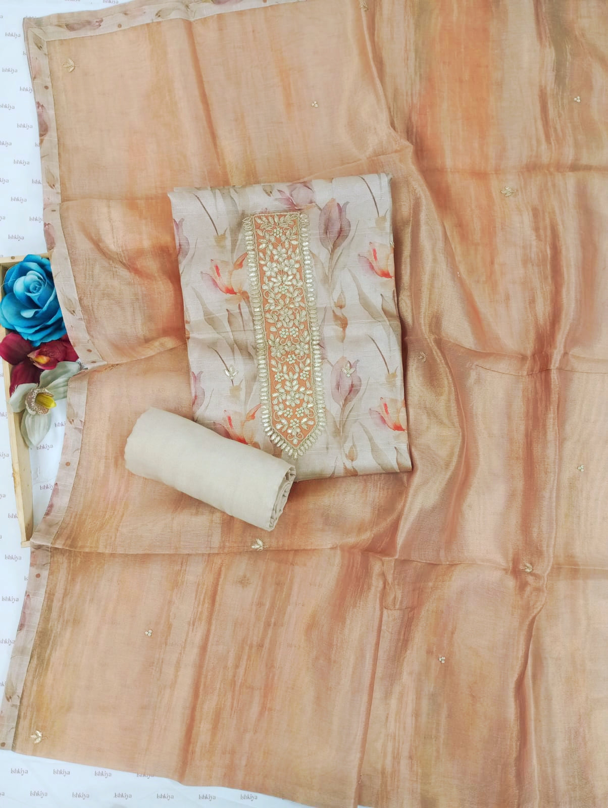 khayaal-Unstitched Linen Tissue Suit Set