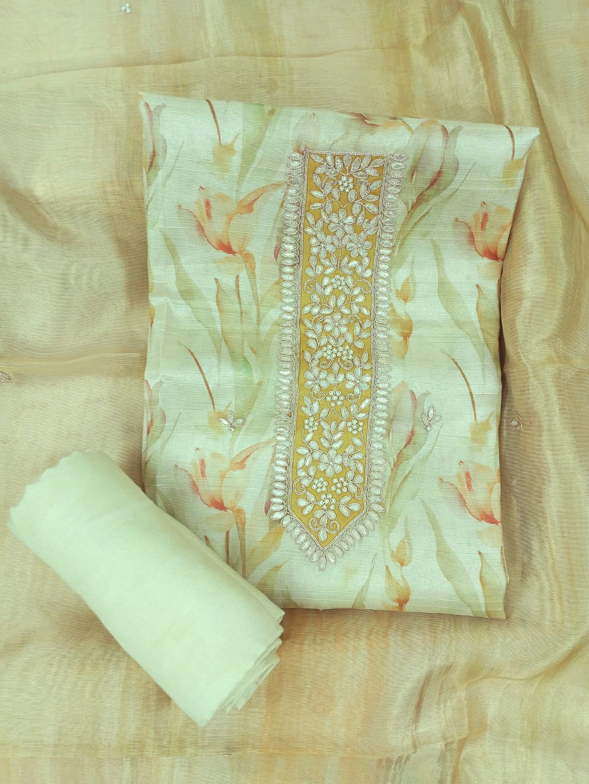 khayaal-Unstitched Linen Tissue Suit Set