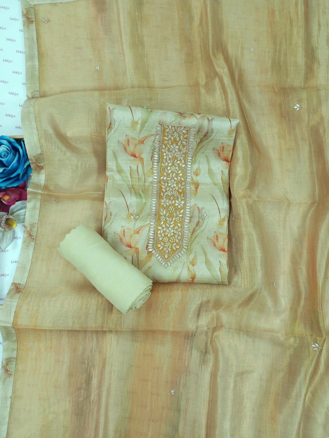 khayaal-Unstitched Linen Tissue Suit Set