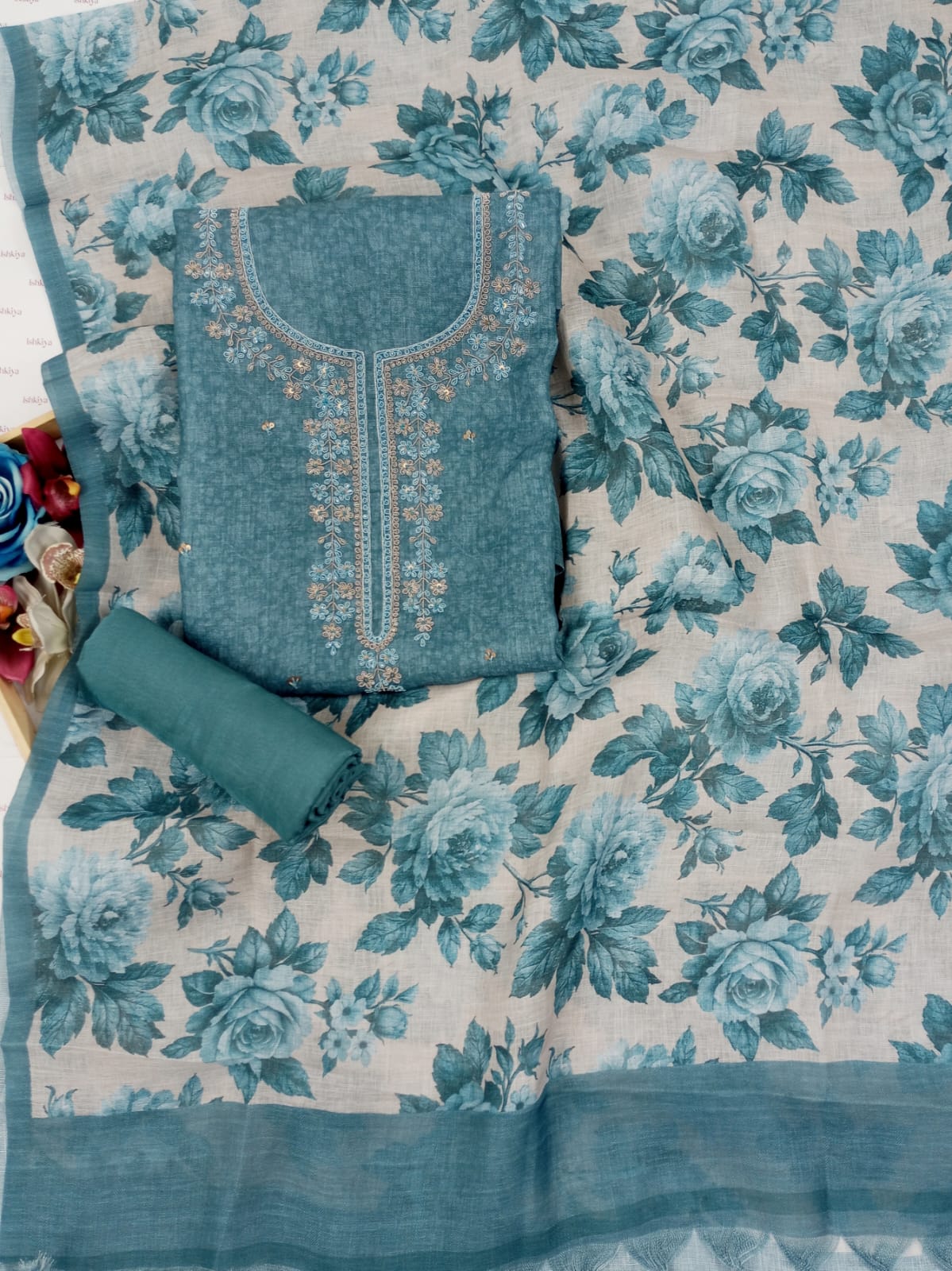 AASMAN-Unstitched Linen Suit Set