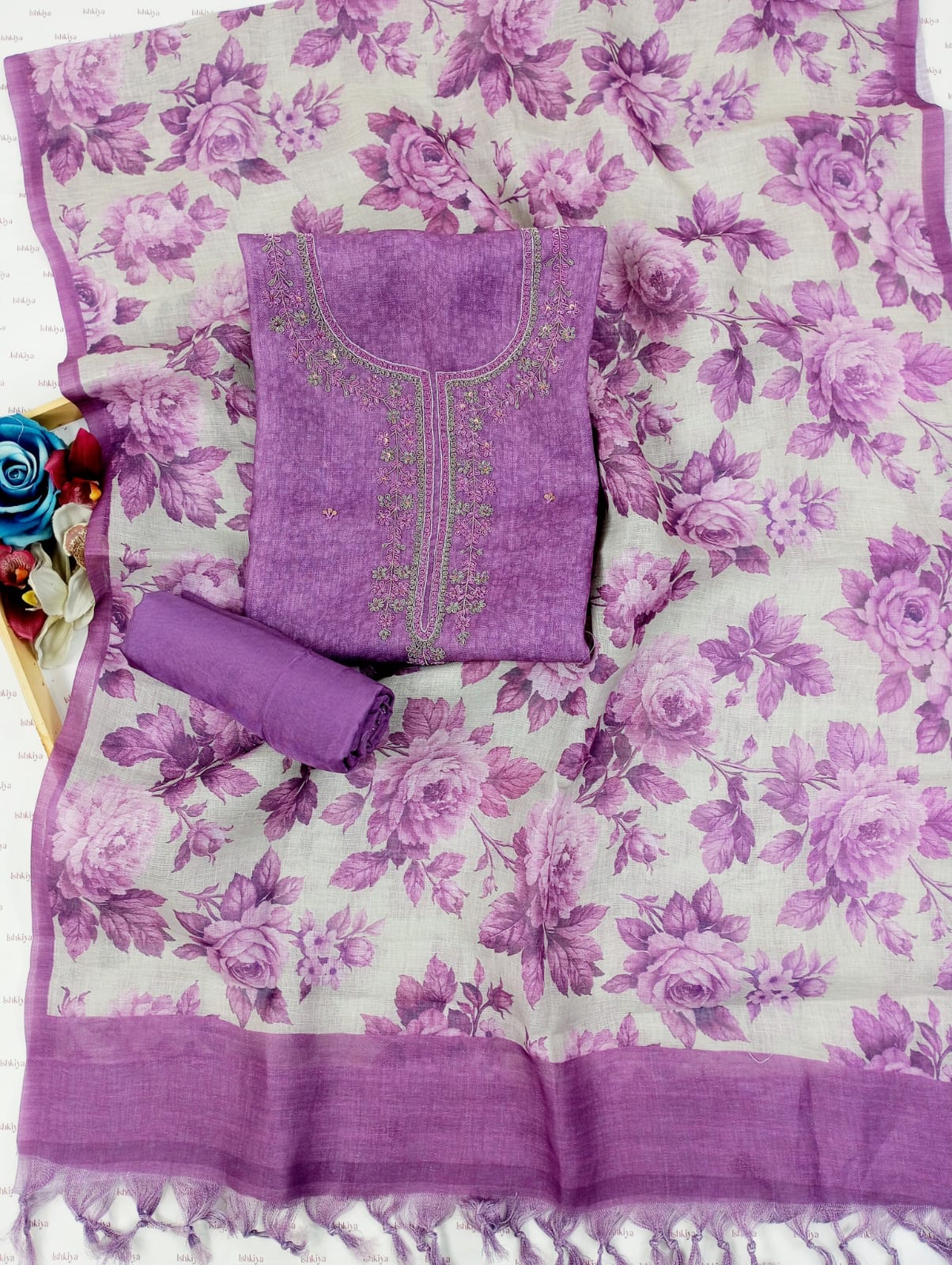 AASMAN-Unstitched Linen Suit Set