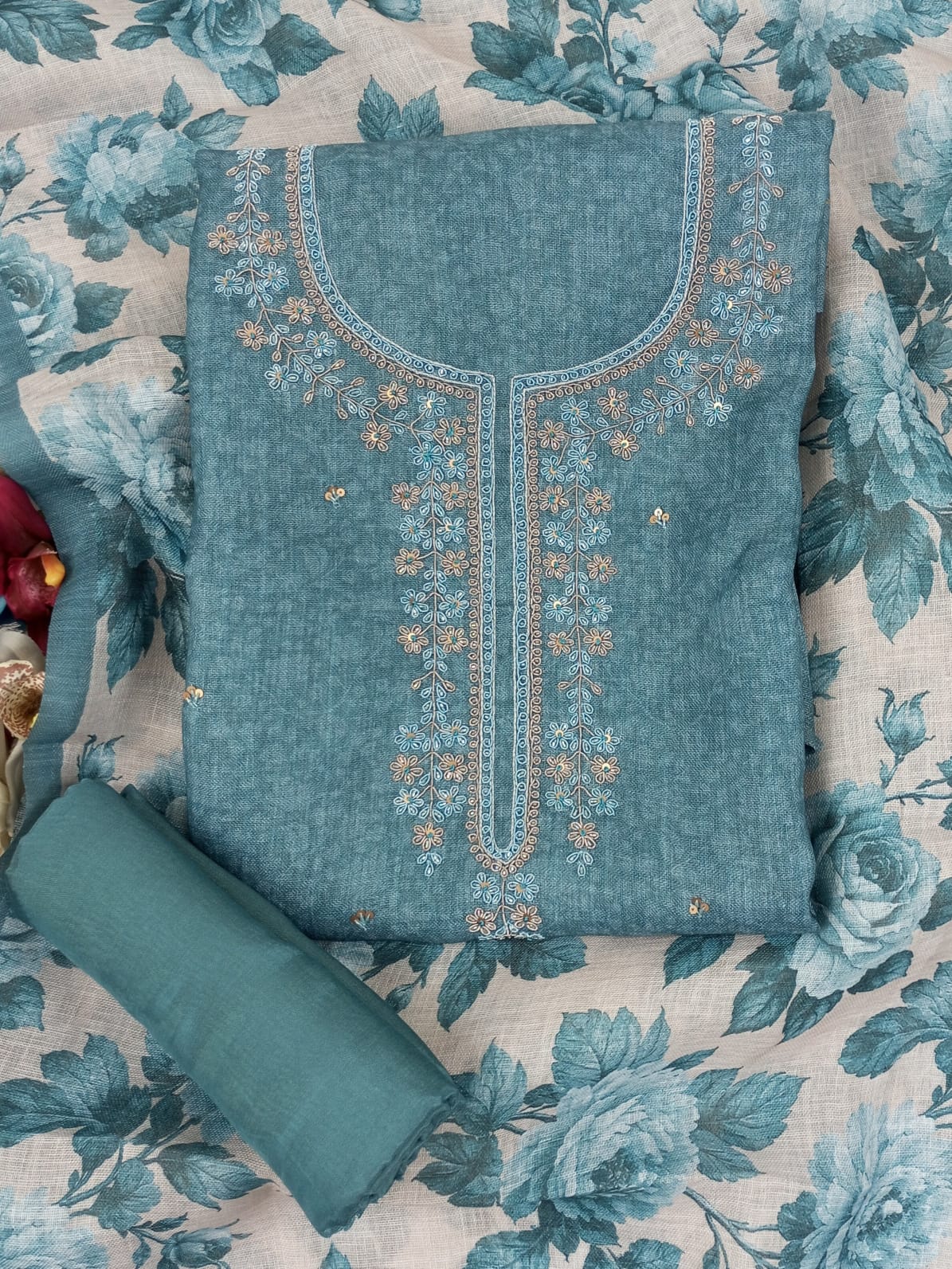 AASMAN-Unstitched Linen Suit Set