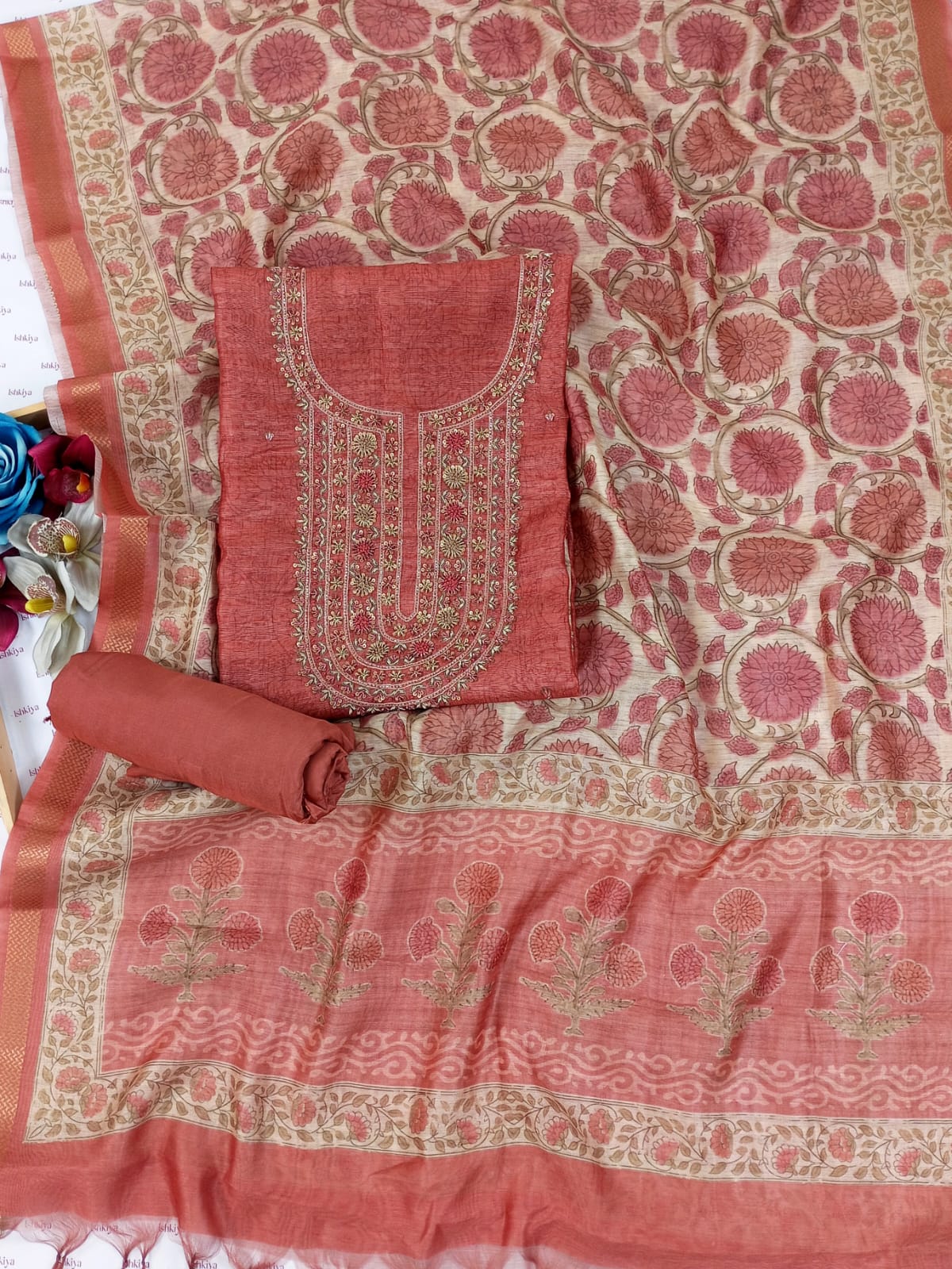 LIBAAS-Unstitched Linen Suit Set