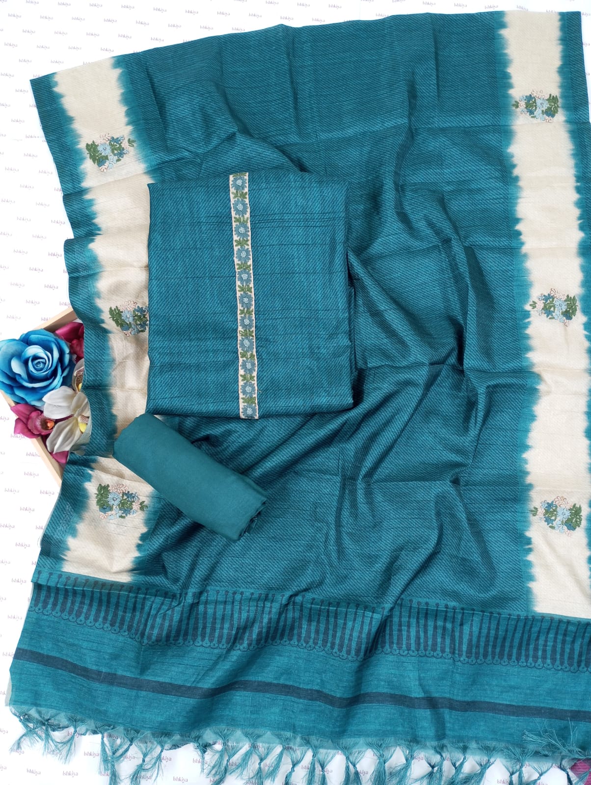 QISSA-Unstitched Linen Tissue Suit Set