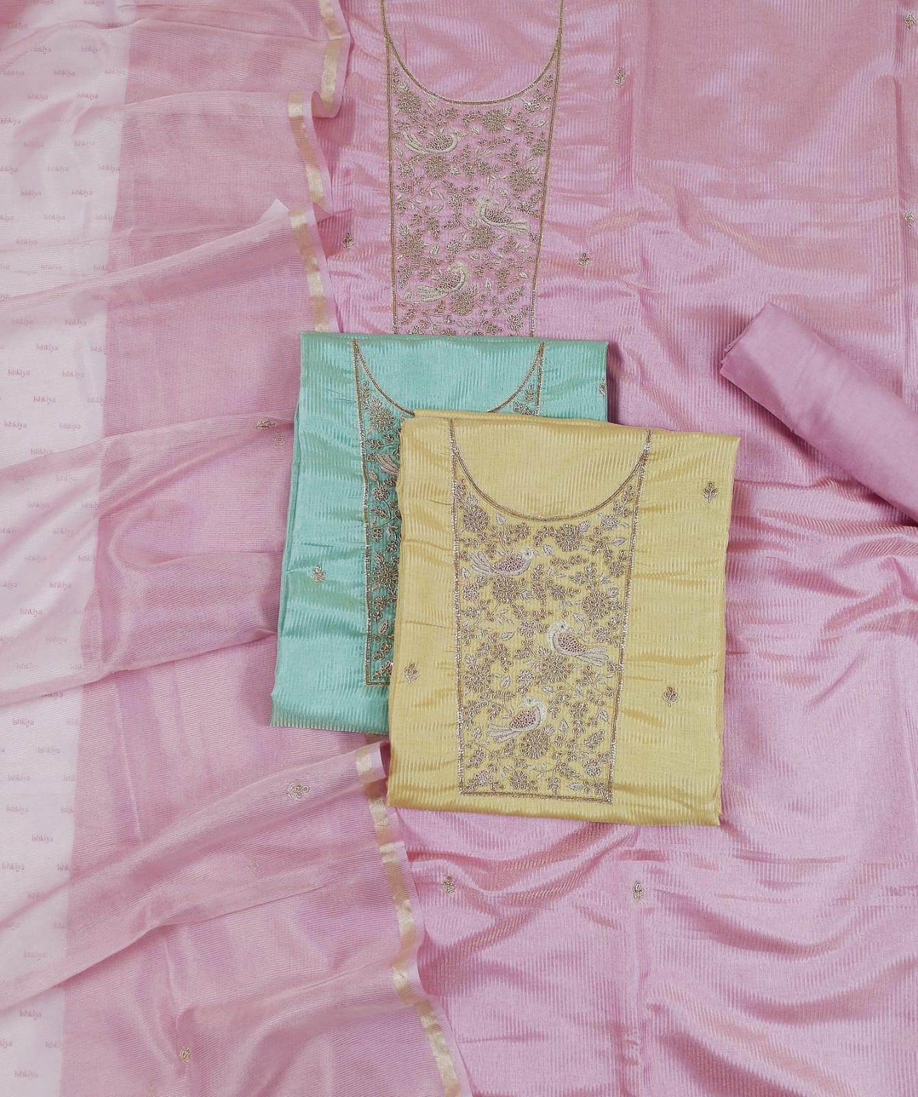 GUMAAN-Unstitched Linen Tissue Suit Set