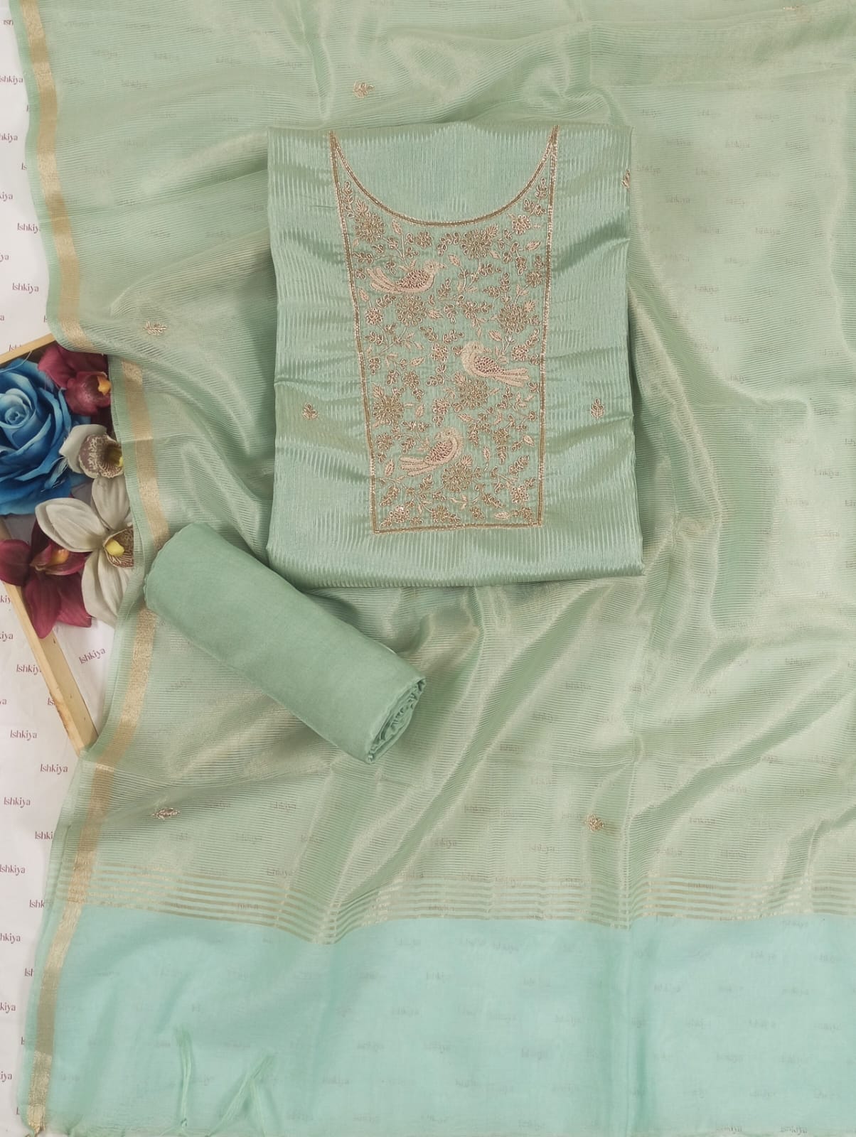 GUMAAN-Unstitched Linen Tissue Suit Set